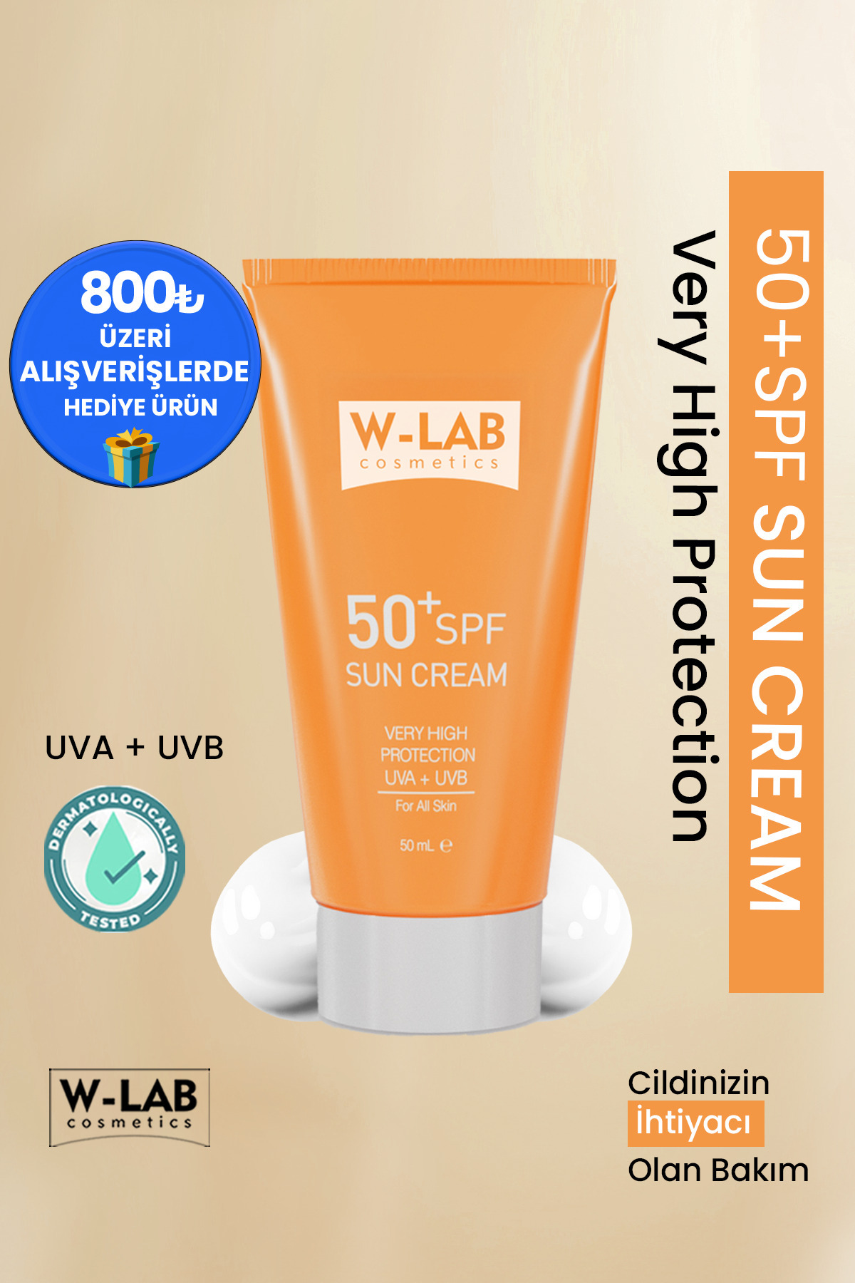 W-Lab Kozmetik Koruyucu 50+Spf  Güneş Kremi 50 ml