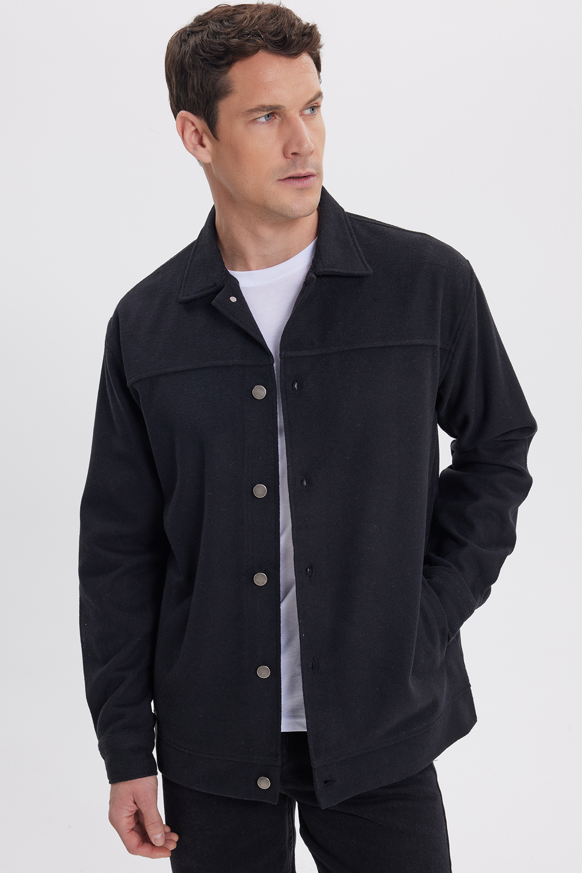 Tudors Erkek Relax Fit Rahat Kesim Yandan Flota Cep Oduncu Siyah Ceket Mont Gömlek