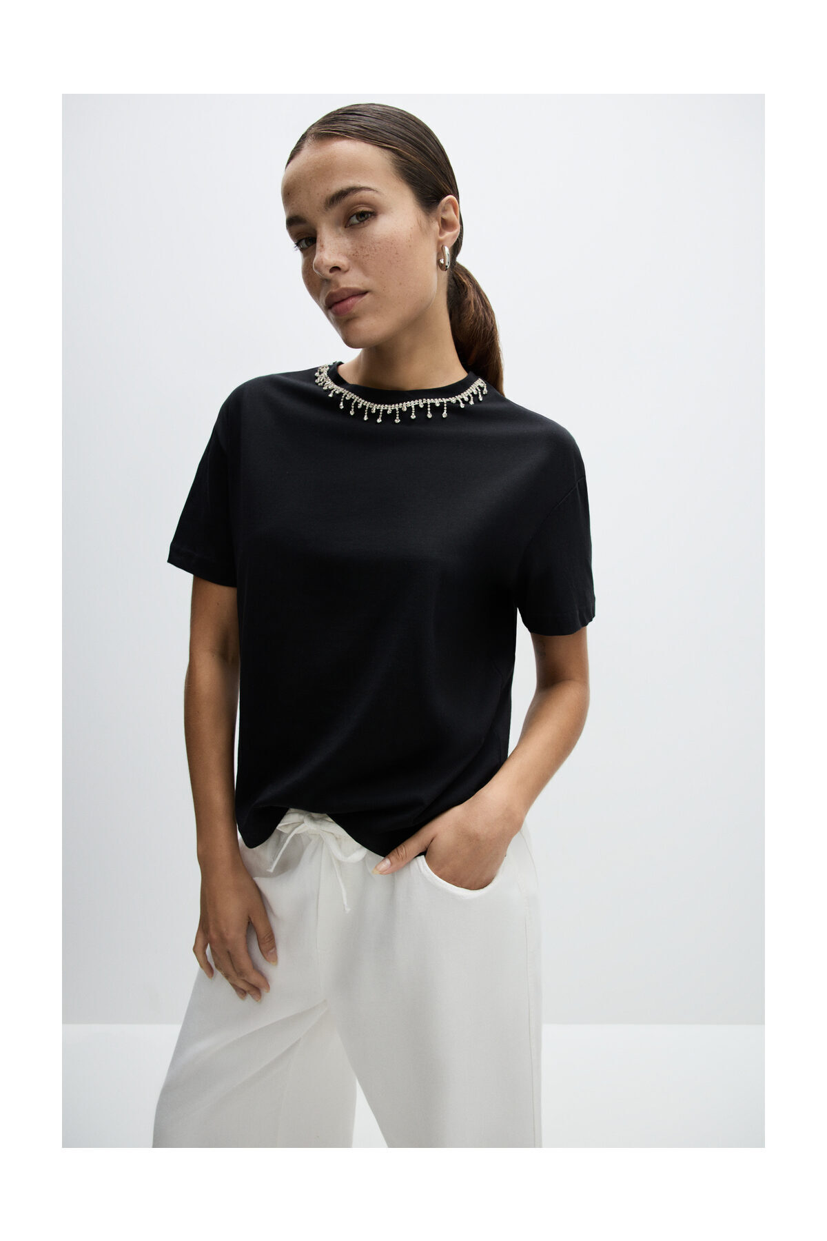 LEFTIES Koszulka damska z ozdobnym kołnierzem