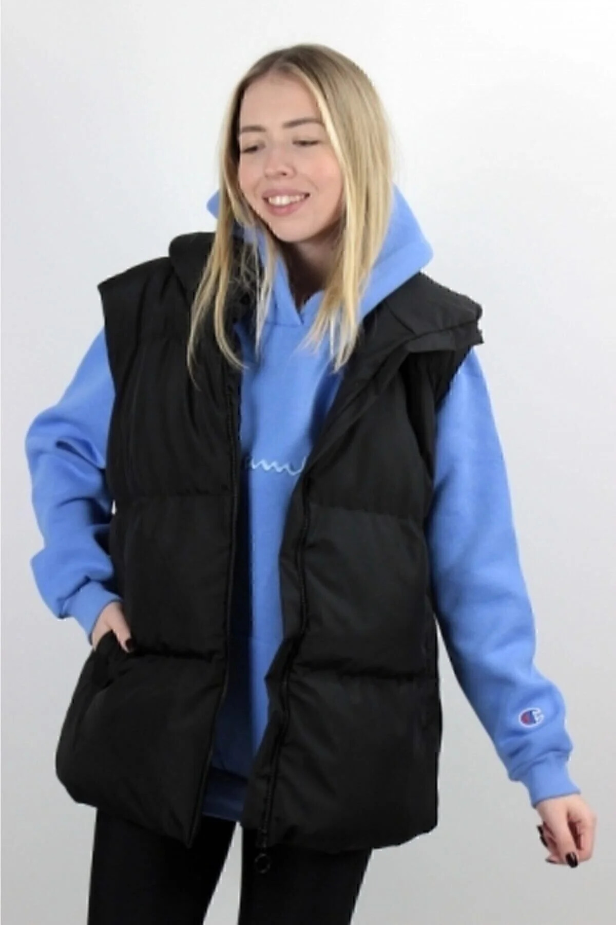 Belly Moon Kadın 3 Cepli Kapüşonlu Kolsuz Şişme Yelek