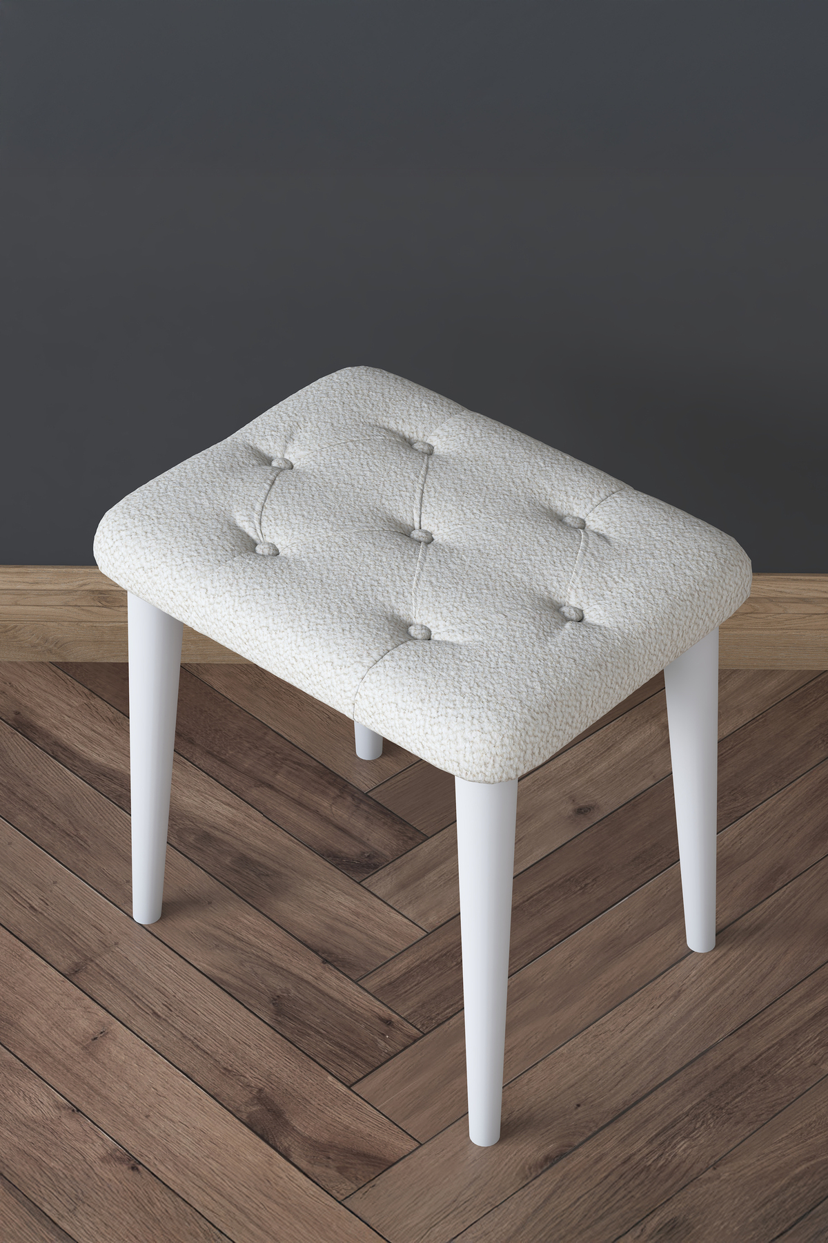 Rani Mobilya Rani BM101 Puf Ahşap Ayaklı Tabure Beyaz