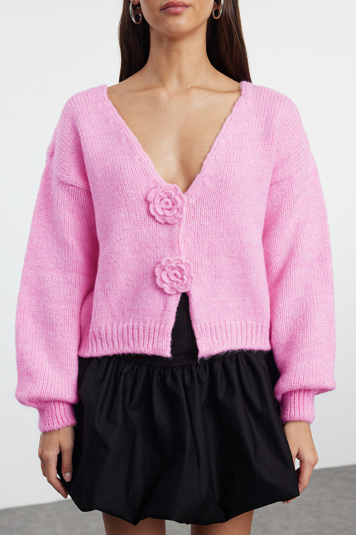 Trendyolmilla  Pudra Gül Detaylı Triko Yumuşak Dokulu Hırka TWOAW25HI00242 - Görsel 4