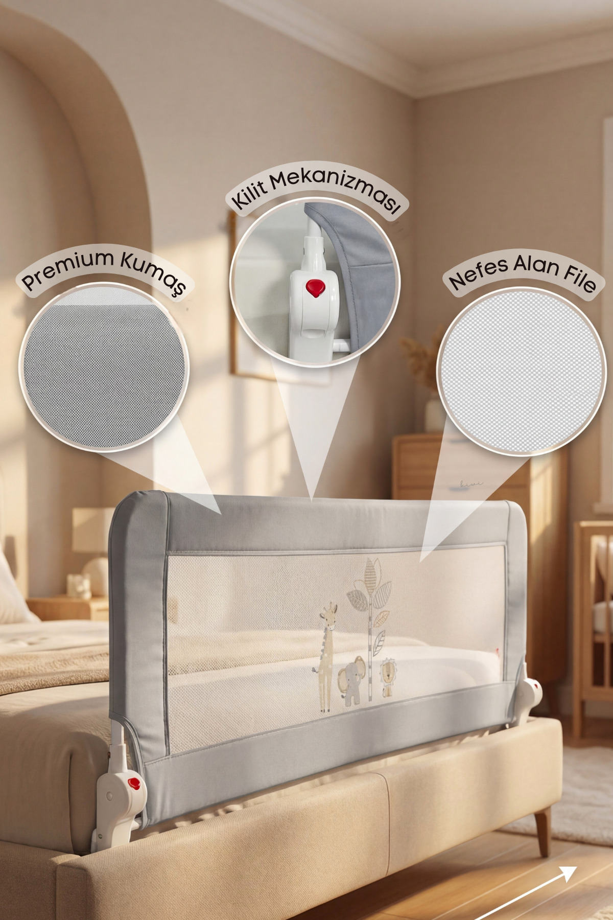 Kiwi BedGuard Çocuk Yatak Koruyucu Bariyeri, Yatak Korkuluğu 180 cm fotoğrafı 6 (önizleme)