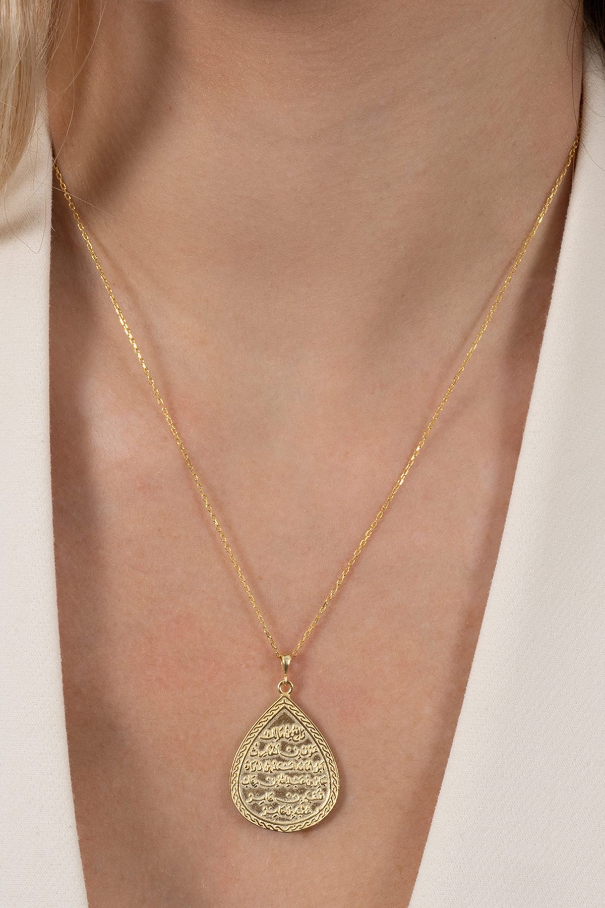 Gümüş Altın Yaldızlı Kıtmir Duası Yazılı Damla Modeli Kolye Sgtl10909gold 2