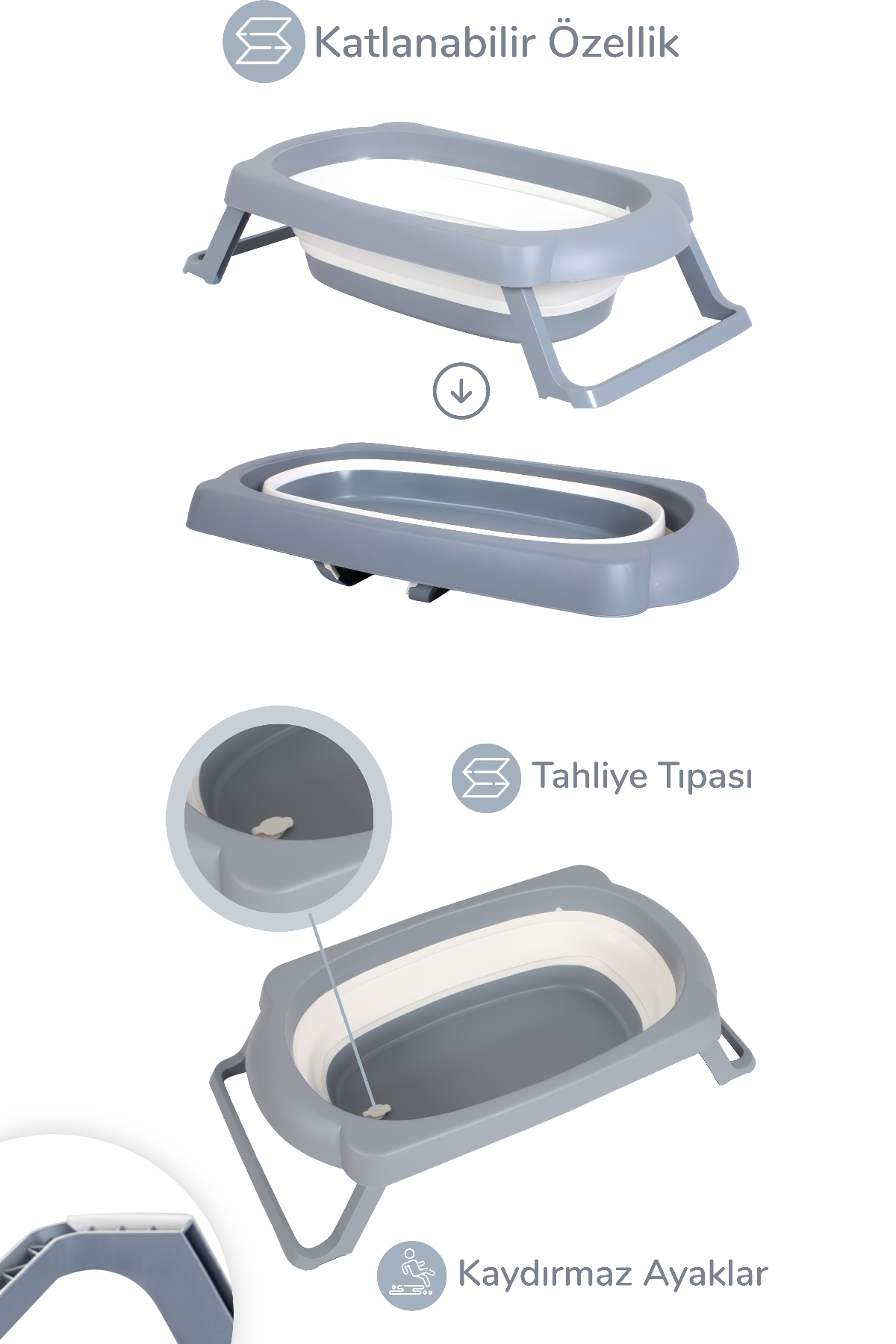 Wellgro 4 Parça Bebek Küvet Seti, Bebek Banyo Küveti, Katlanır Küvet 50 LT fotoğrafı 3 (önizleme)