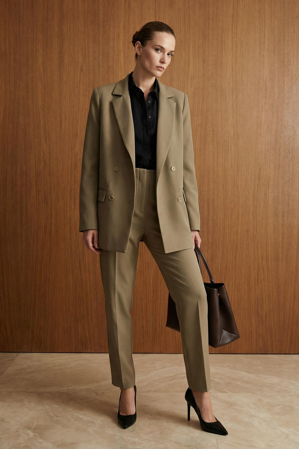 Trendyol Collection Jasna marynarka khaki z regularną podszewką, zapinana na ...