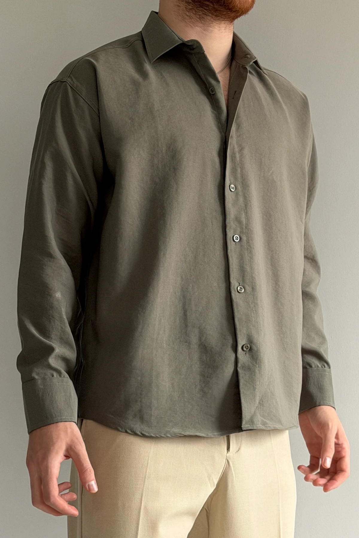 Trendyolmilla  Haki Regular Fit Mevsimlik Erkek Gömlek TMNSS26GO00005 - Görsel 3