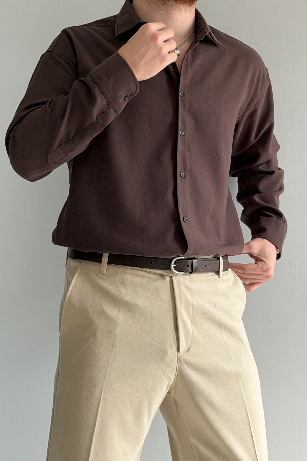 Trendyolmilla  Kahverengi Regular Fit Mevsimlik Erkek Gömlek TMNSS26GO00005 - Görsel 2