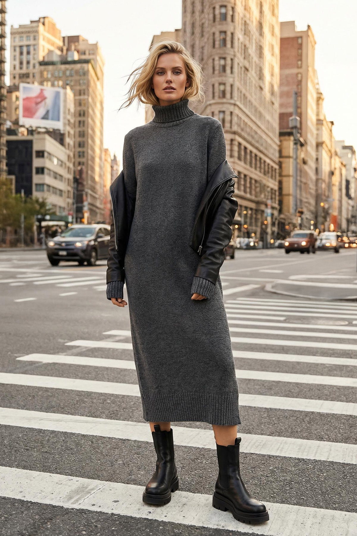 Trendyol Collection Antracitové midi široké úpletové šaty s měkkou texturou T...