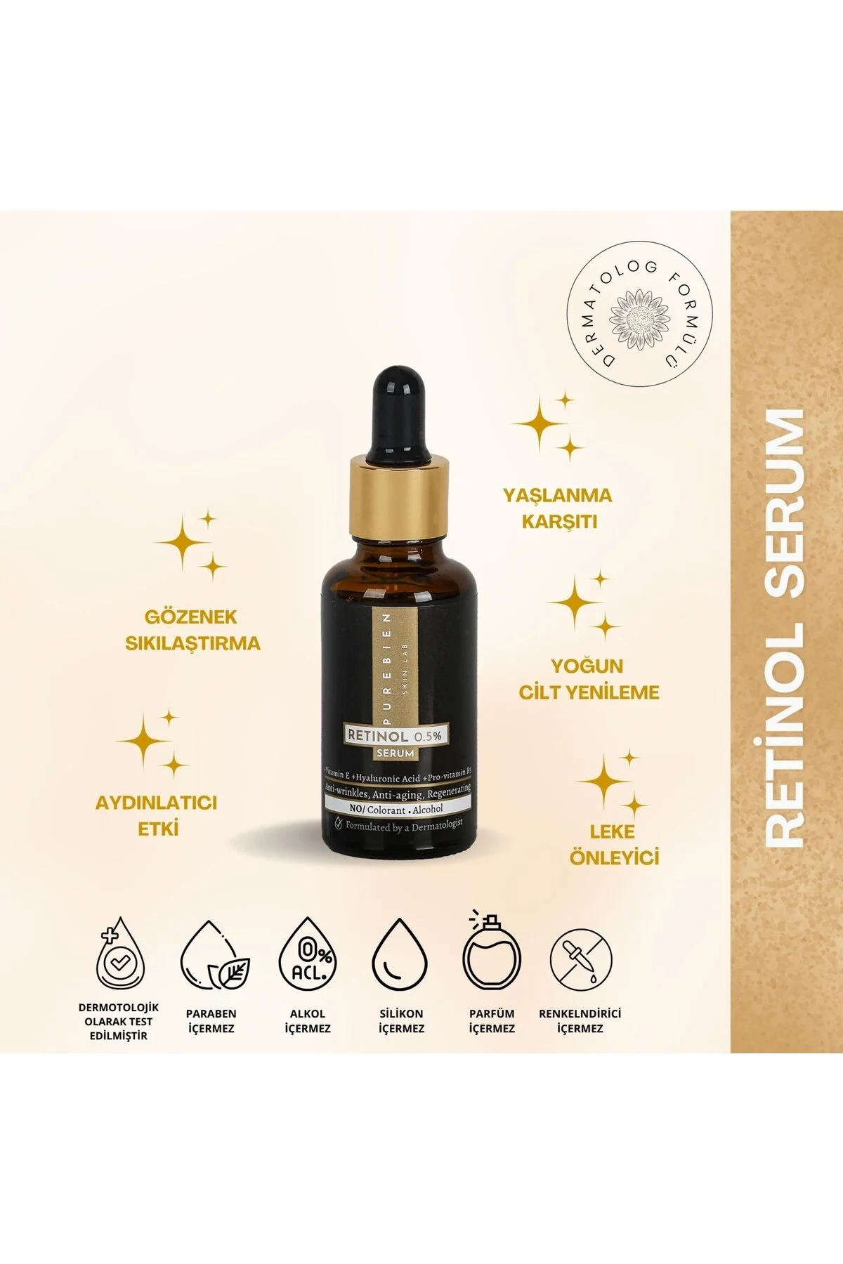 Retinol Serum %0.3 + Vitamin E +Hyaluronik Asit +Niasinamid B5 — 10006 — تصویر 2 از 3