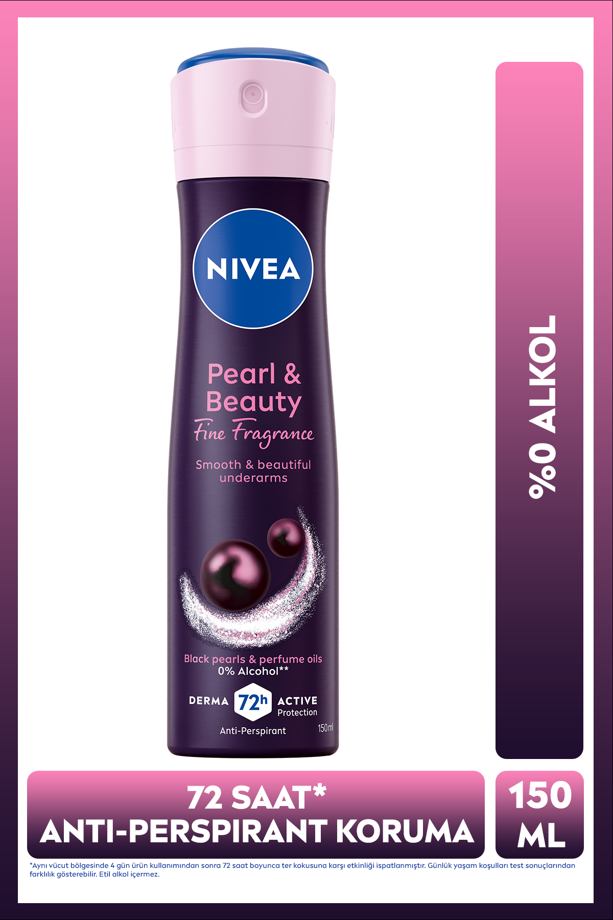 NIVEA Kadın Sprey Deodorant Pearl & Beauty Fine Fragrance 150 ml,72 Saat Anti Perspirant Koruma,Alkolsüz