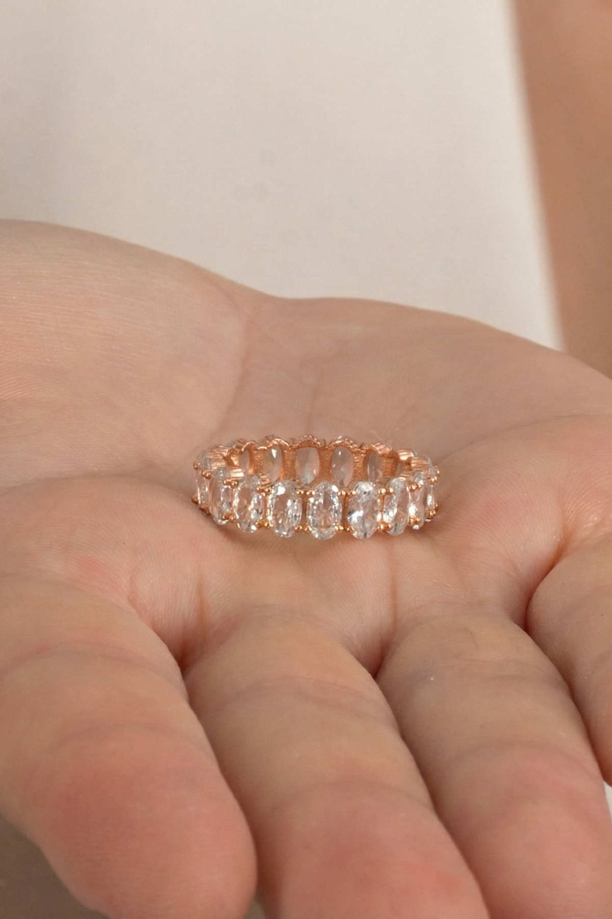 Gümüş rose oval baget kesim zirkon taşlı tamtur yüzük SGTL12218ROSE 4