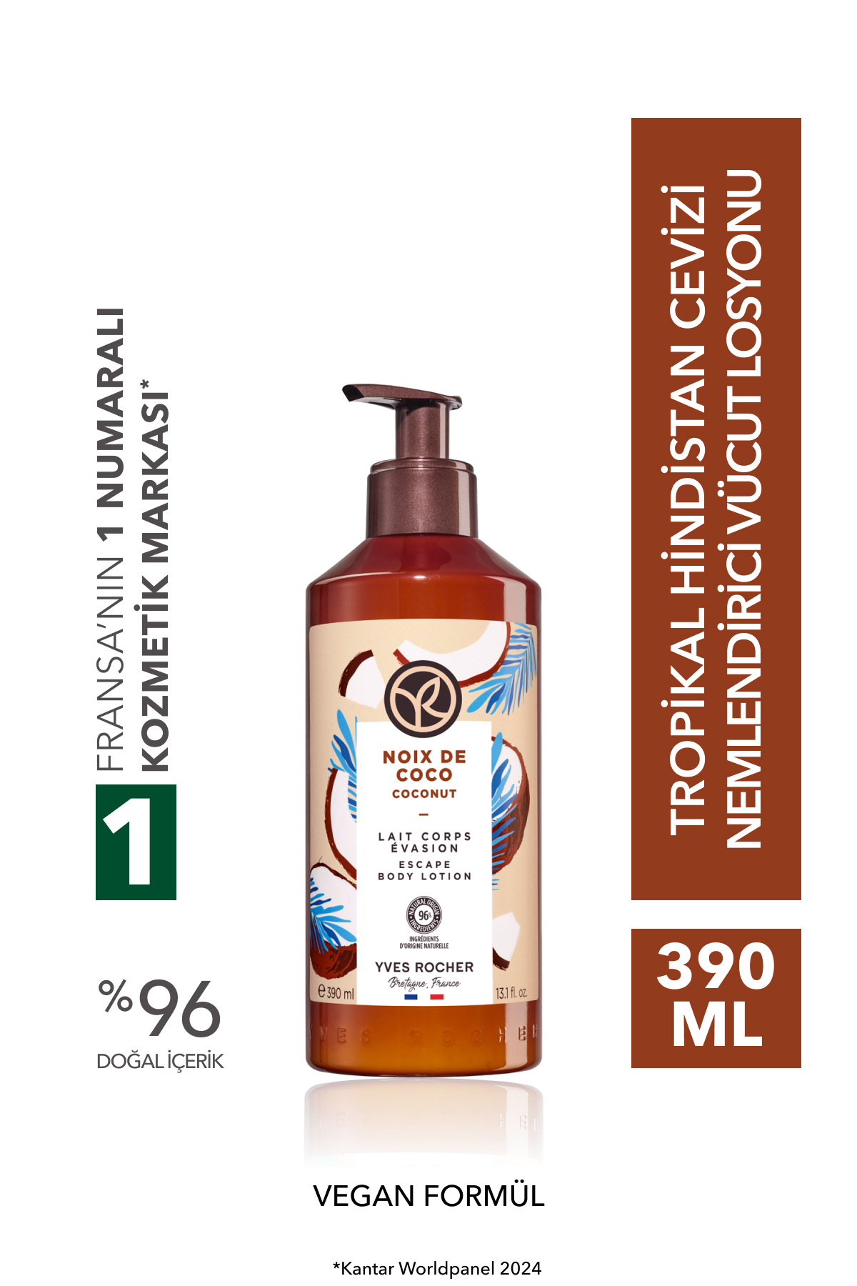 Yves Rocher Vücut Losyonu - Nemlendirici ve Besleyici Tropikal Hindistan Cevizi-Vegan-390ml