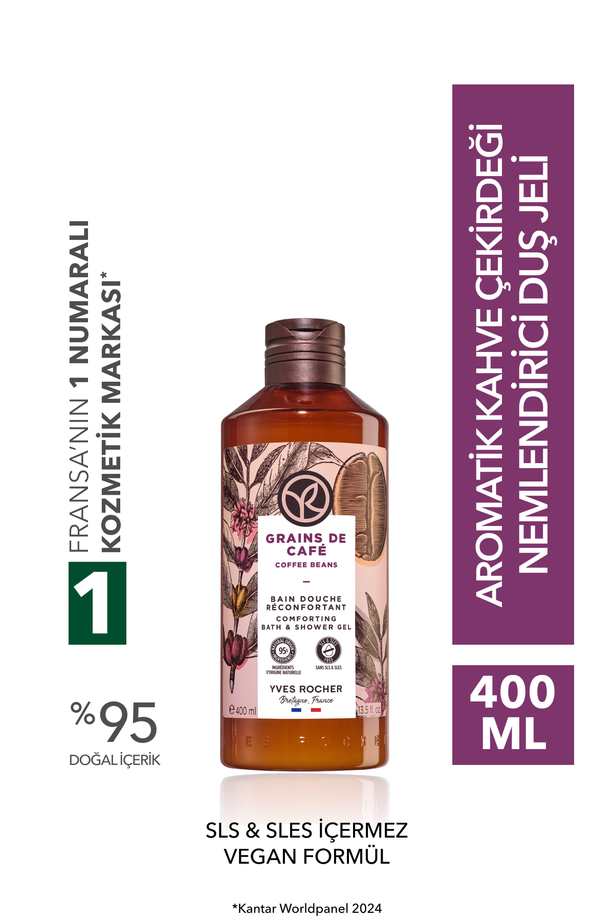 Yves Rocher Duş Jeli - Nemlendirici Aromatik Kahve Çekirdeği - SLS,SLES İçermez,Vegan-400ml