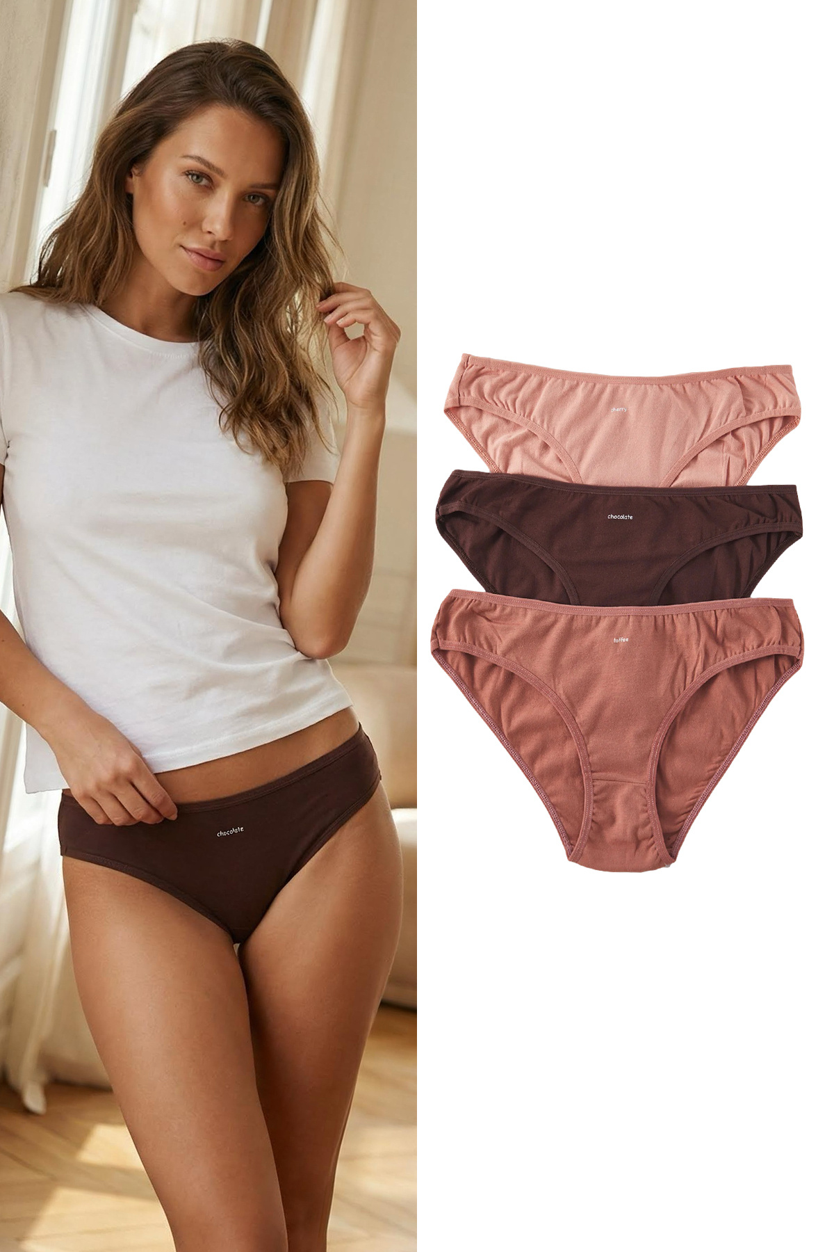 Trendyol Collection 3er-Pack braun-mehrfarbige Baumwoll-Slogan-Slips THMSS25K...