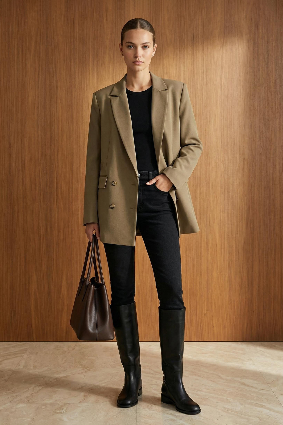 Trendyol Collection Jasna marynarka khaki oversize z podszewką i zapinaną na guziki TWOAW22CE0167