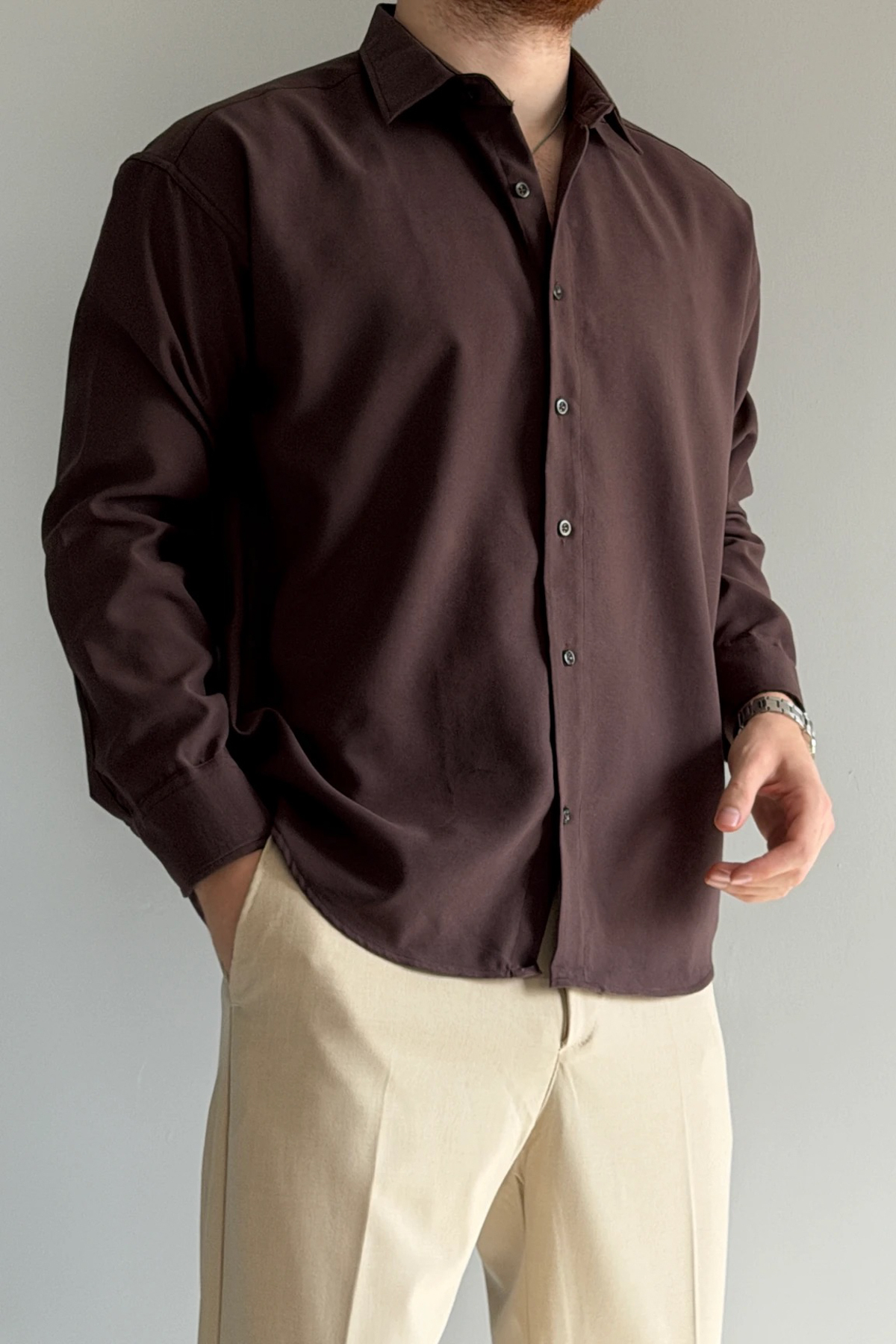 Trendyolmilla  Kahverengi Regular Fit Mevsimlik Erkek Gömlek TMNSS26GO00005 - Görsel 3