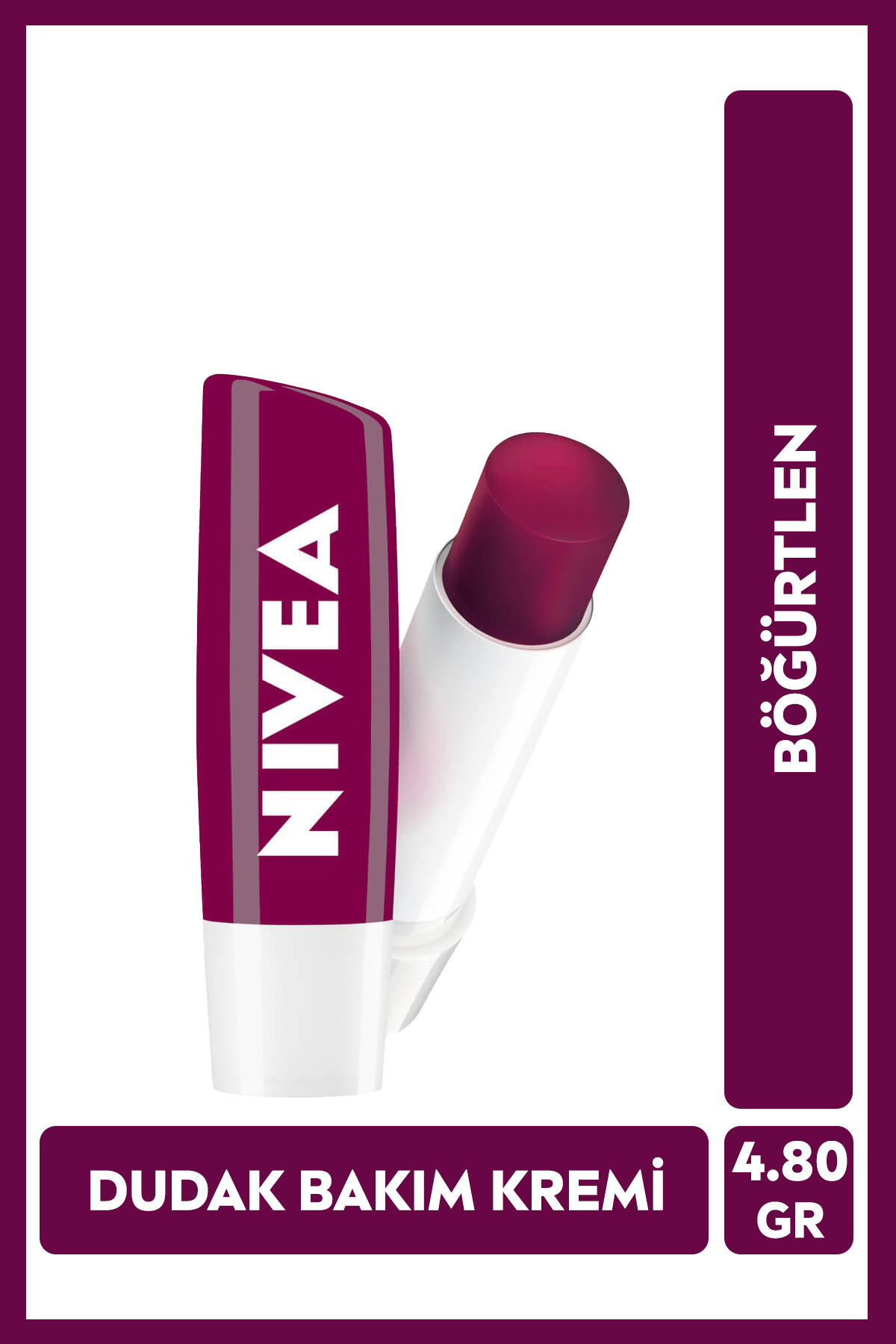 NIVEA Böğürtlen Renkli Dudak Bakım Kremi 4.8gr, Nemlendirici, Hafif Bordo Işıltı, Dudak Parlatıcısı