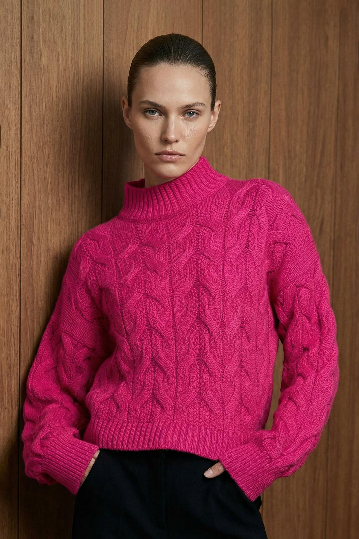 Trendyol Collection Fuchsia Kurzer Strickpullover mit Stehkragen TWOAW22KZ1634