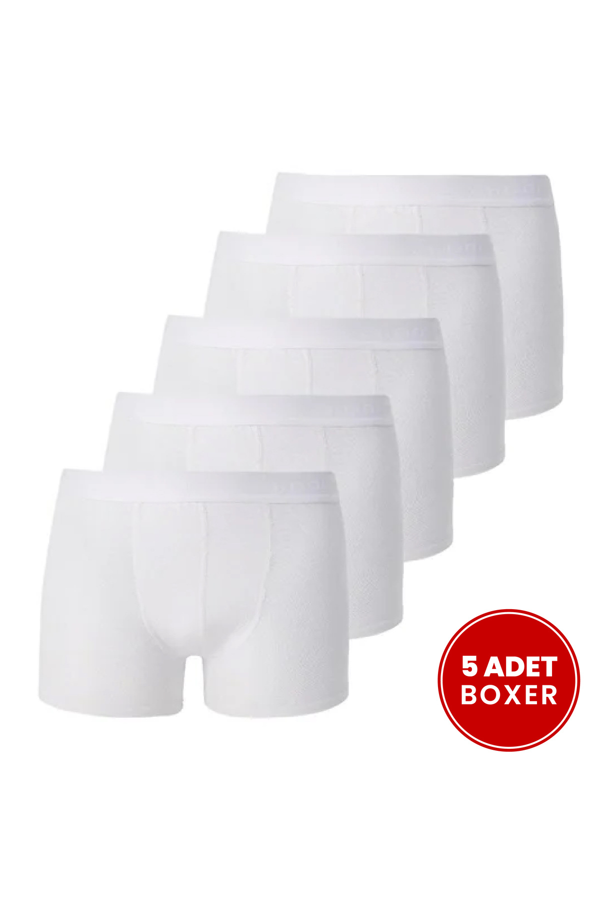 Tudors Erkek 5'li Pamuklu Likralı Esnek Kumaş Beyaz Boxer