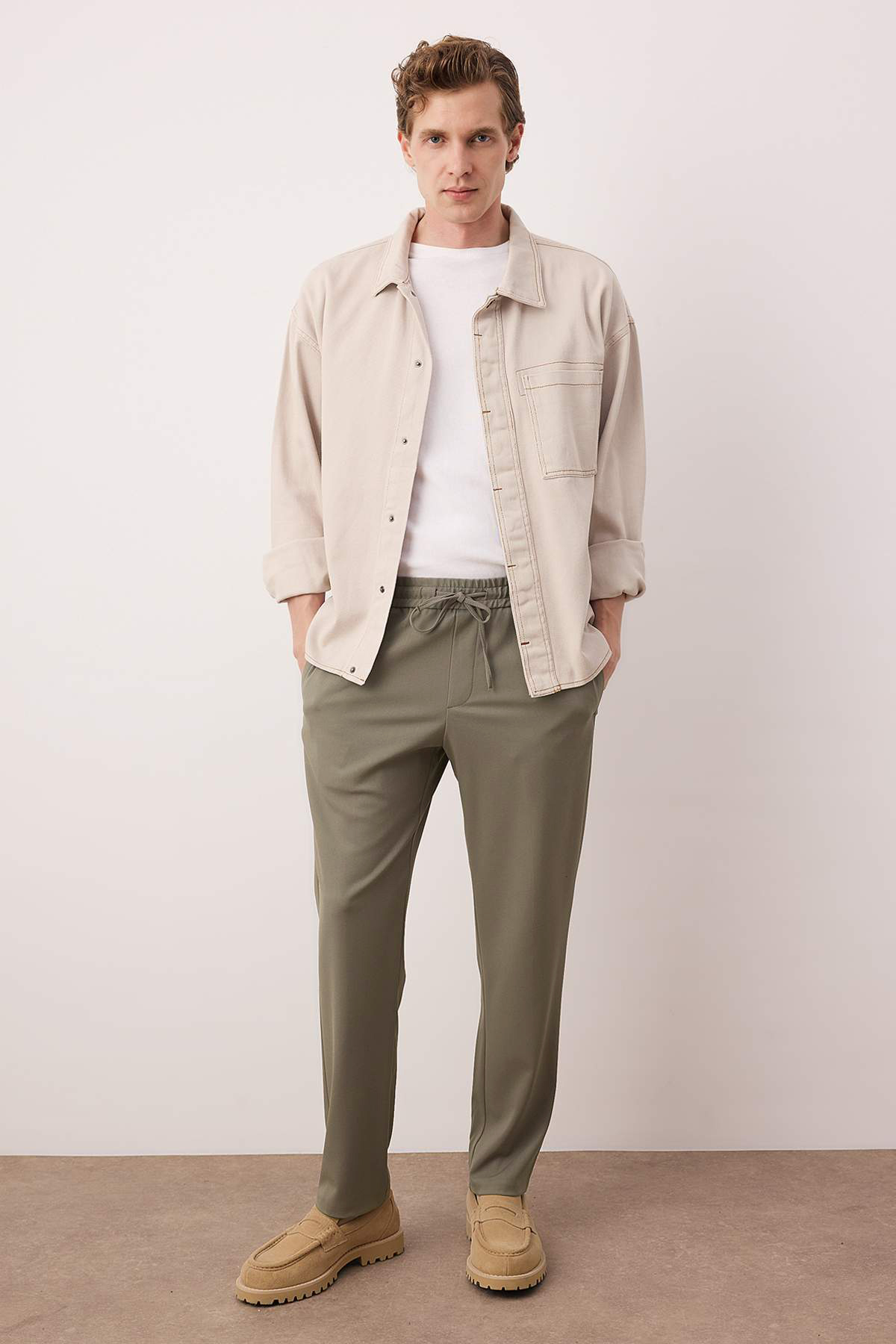  Trendyolmilla Man Aç?k Haki Dokulu Rahat Erkek Pantolon