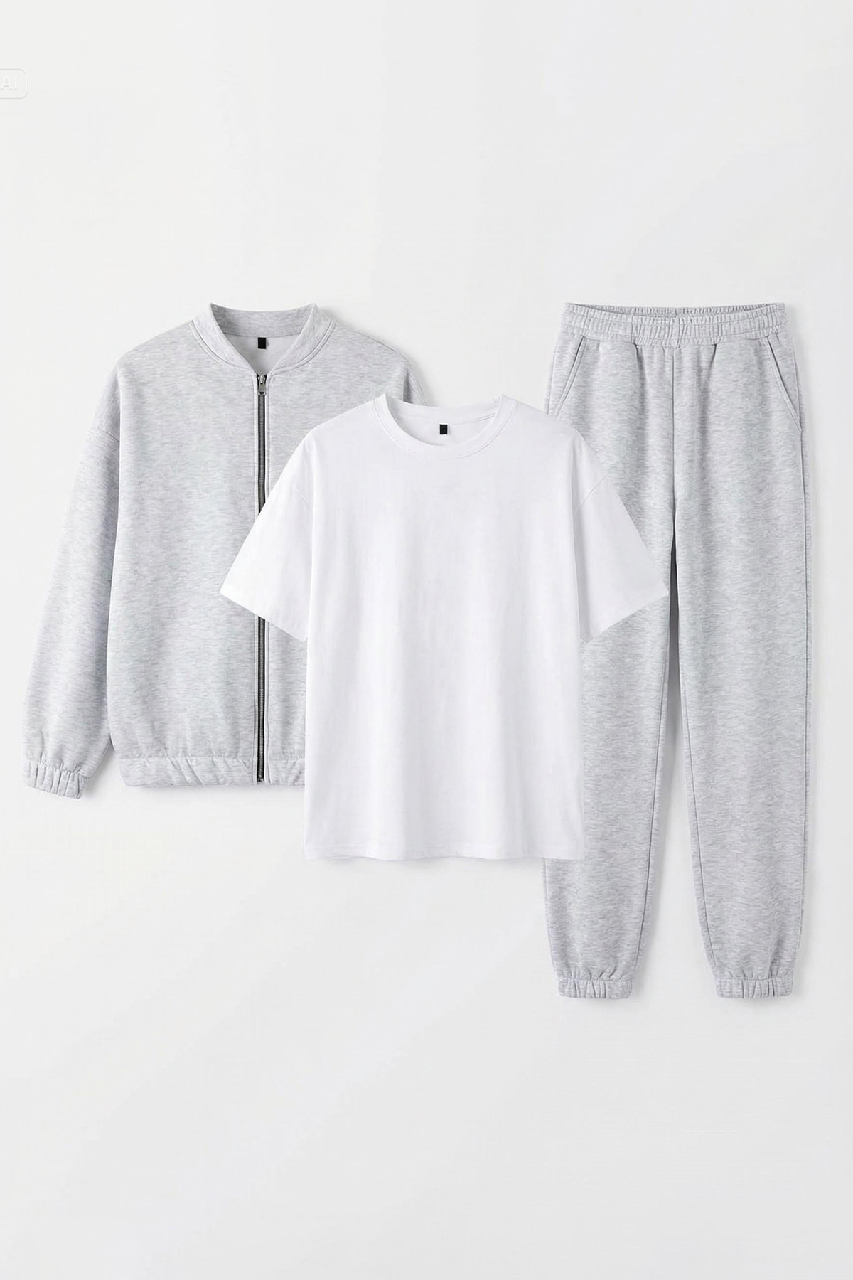 Trendyol Collection Graues 3-teiliges Trainingsanzug-Set aus Baumwoll-T-Shirt...