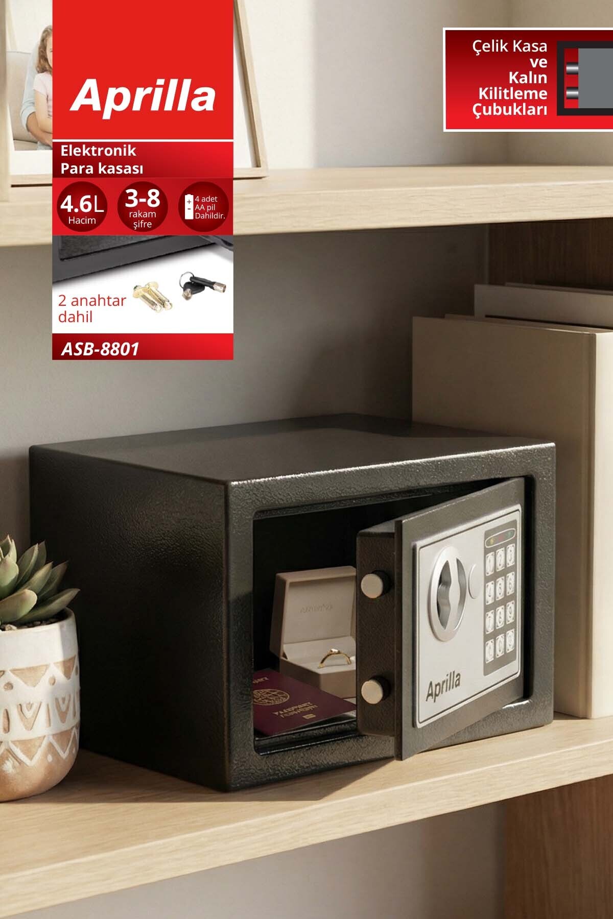 Aprilla ASB-8801 Elektronik Şifreli Anahtarlı Çelik Para Kasası