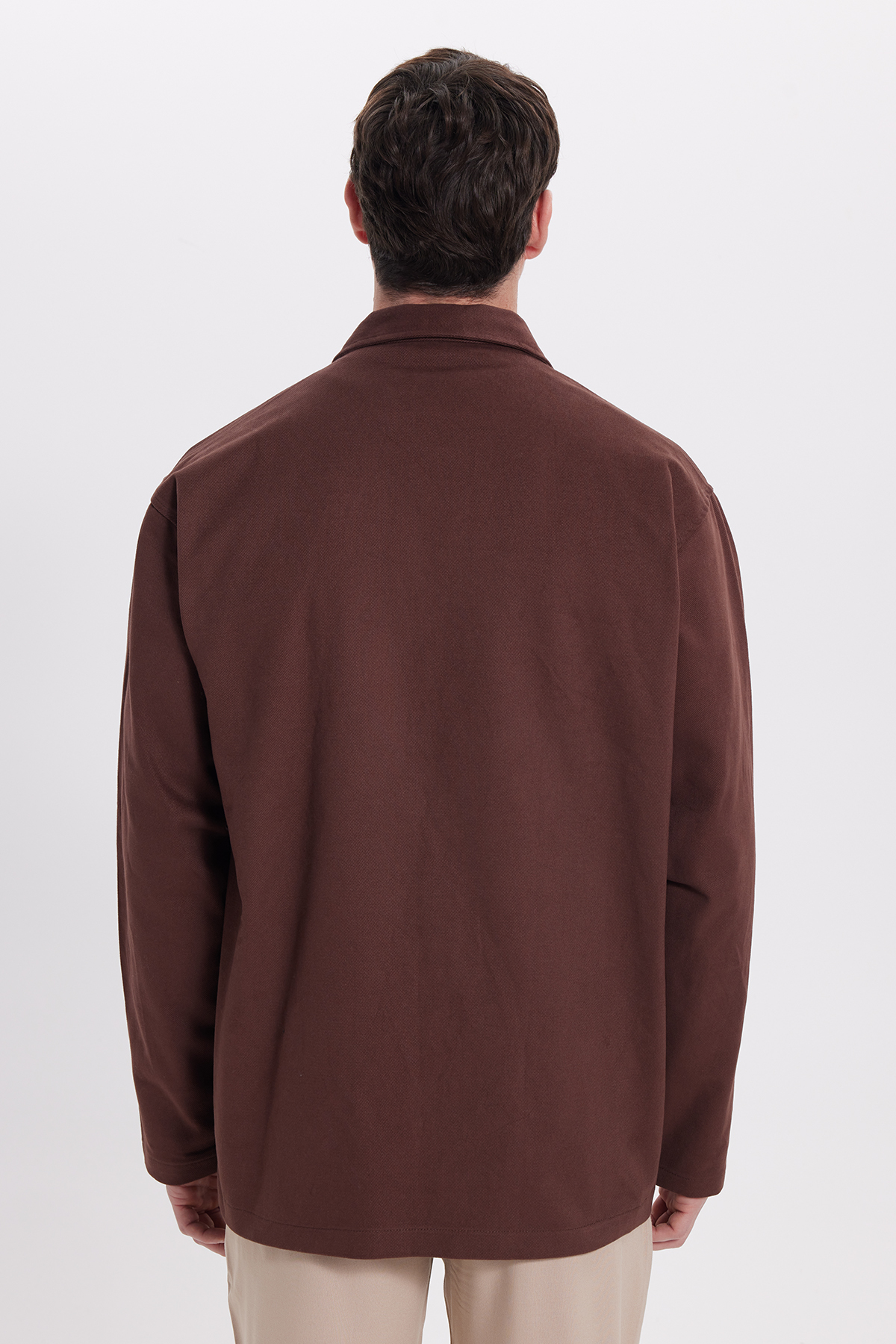 Tudors  Erkek Relax Fit Rahat Kesim %100 Pamuk Çift Cepli Fermuarlı Kiremit Mont Gömlek - Görsel 9