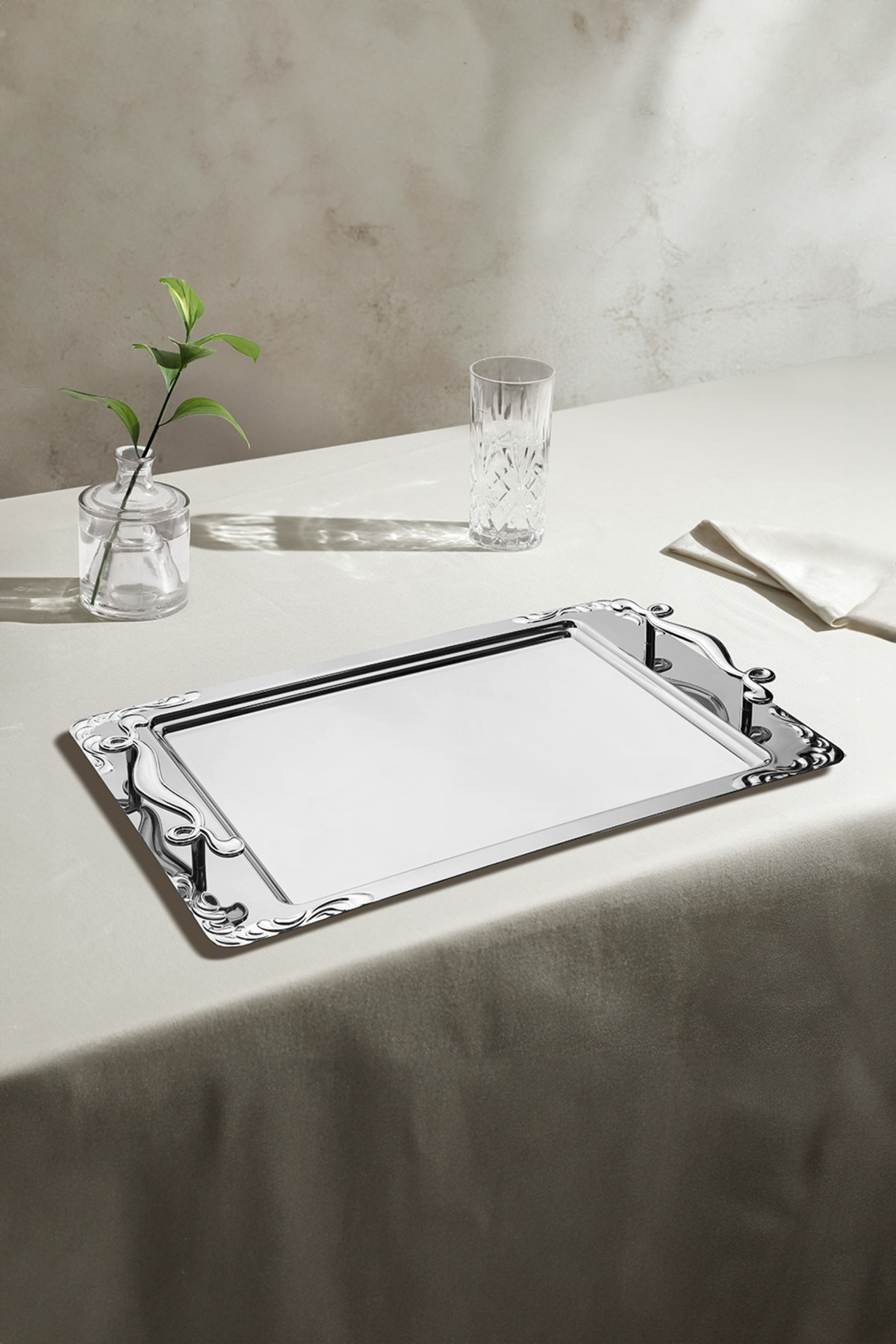 Nehir Lalezar Sade Çelik Çay Tepsi