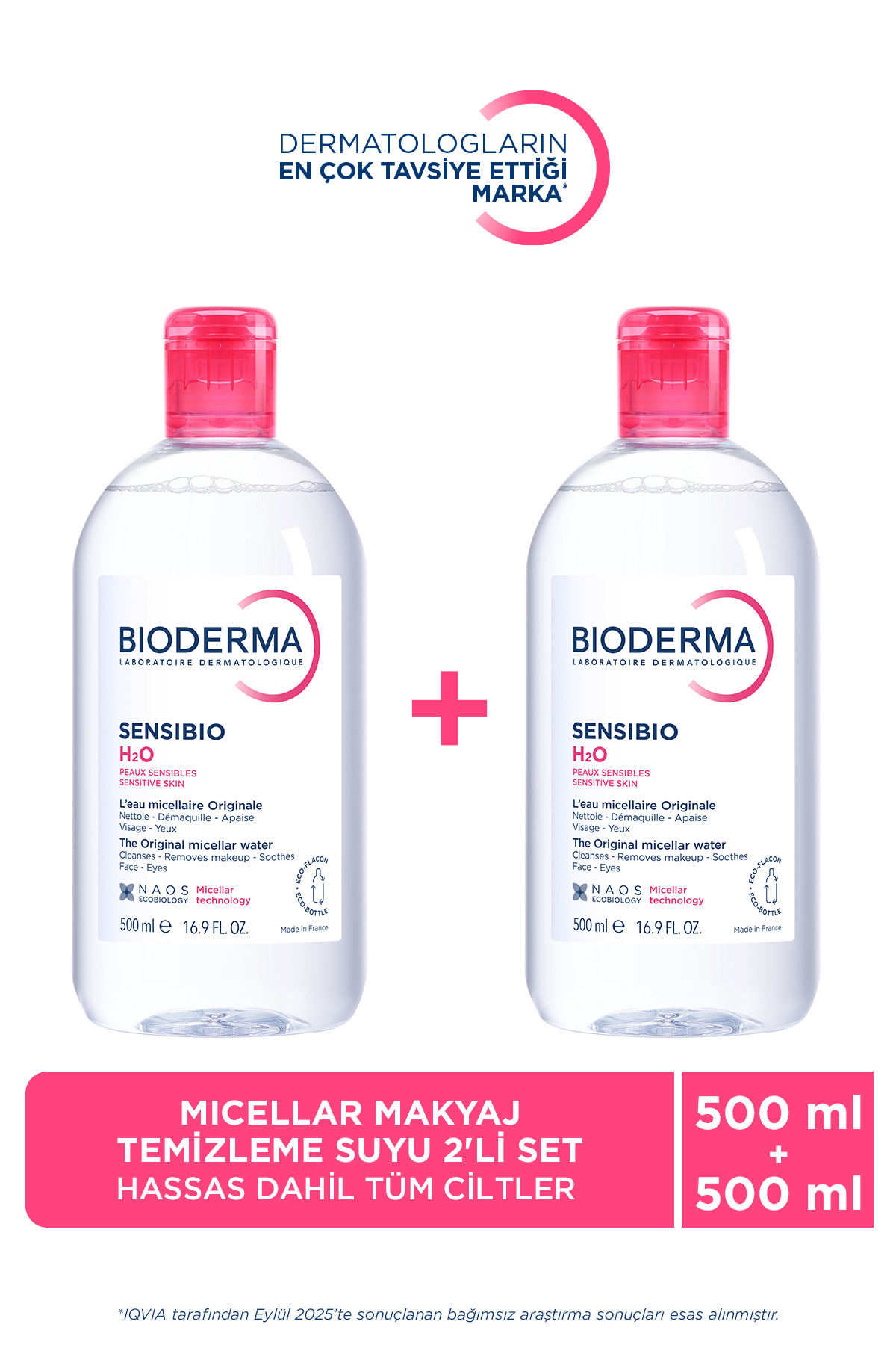 Bioderma Sensibio H2O Micellar Makyaj Temizleme Suyu 2'li Set Hassas ve Tüm Ciltler Yüz ve Göz Çevresi 500 ml