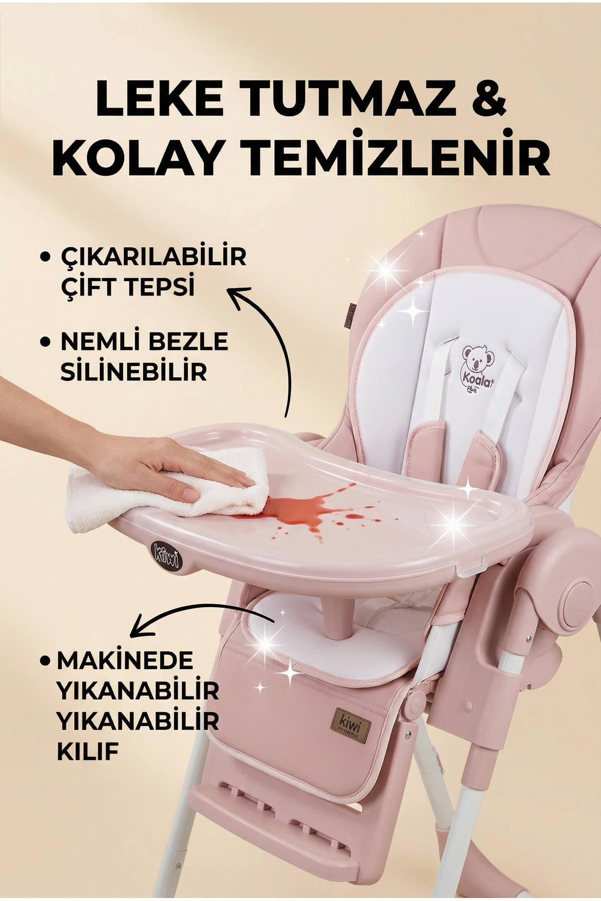 Kiwi Koala Mama Sandalyesi Portatif Katlanır Yükseklik Ayarlı Tekerlekli İçi Pedli - Rose Pink fotoğrafı 5 (önizleme)