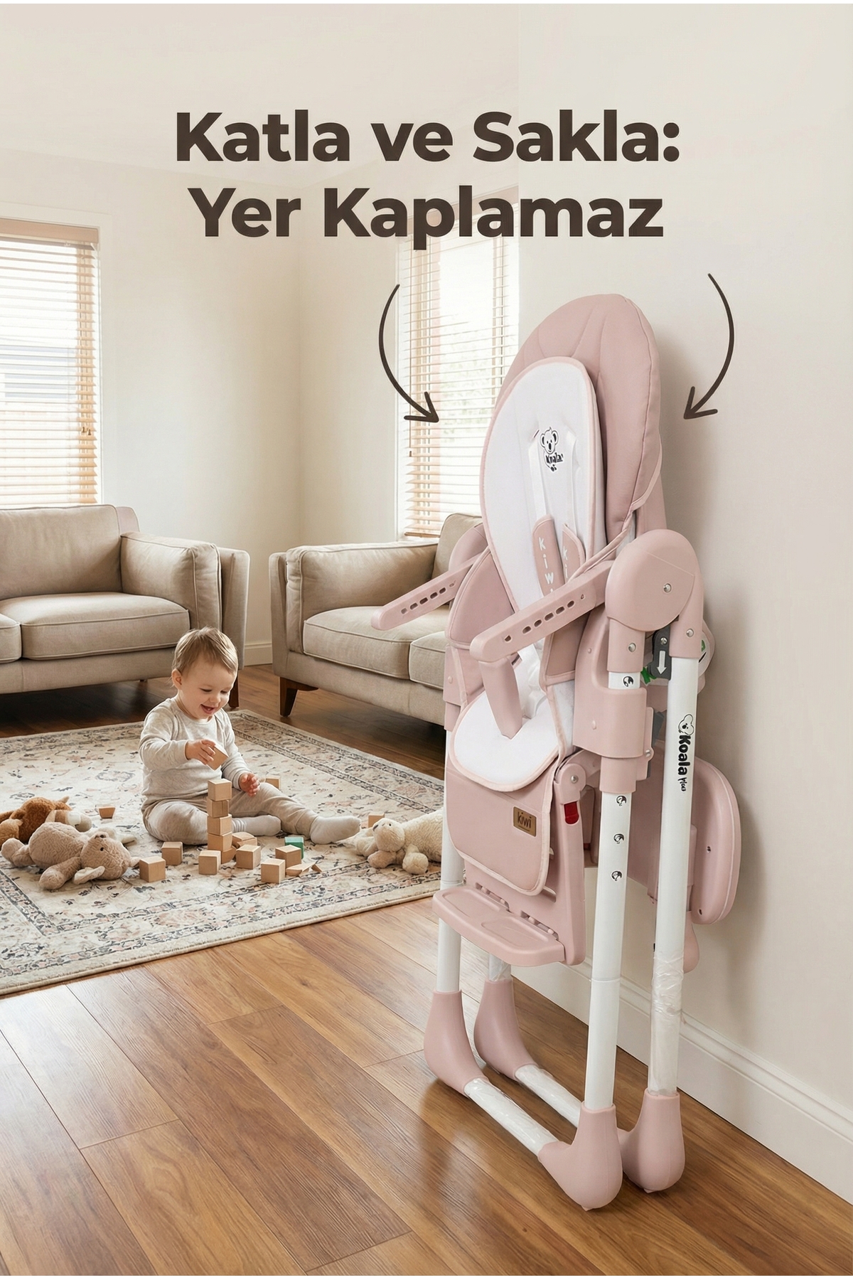 Kiwi Koala Mama Sandalyesi Portatif Katlanır Yükseklik Ayarlı Tekerlekli İçi Pedli - Rose Pink fotoğrafı 4 (önizleme)
