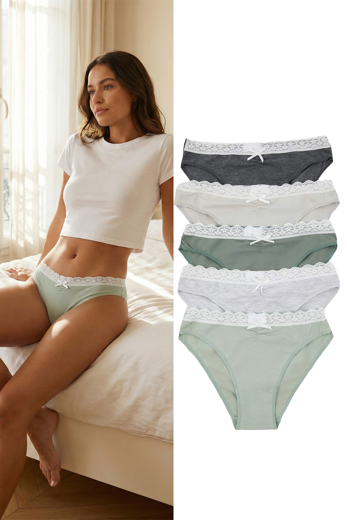 Trendyol Collection Grün-mehrfarbige 5er-Packung klassischer Strickhöschen au...