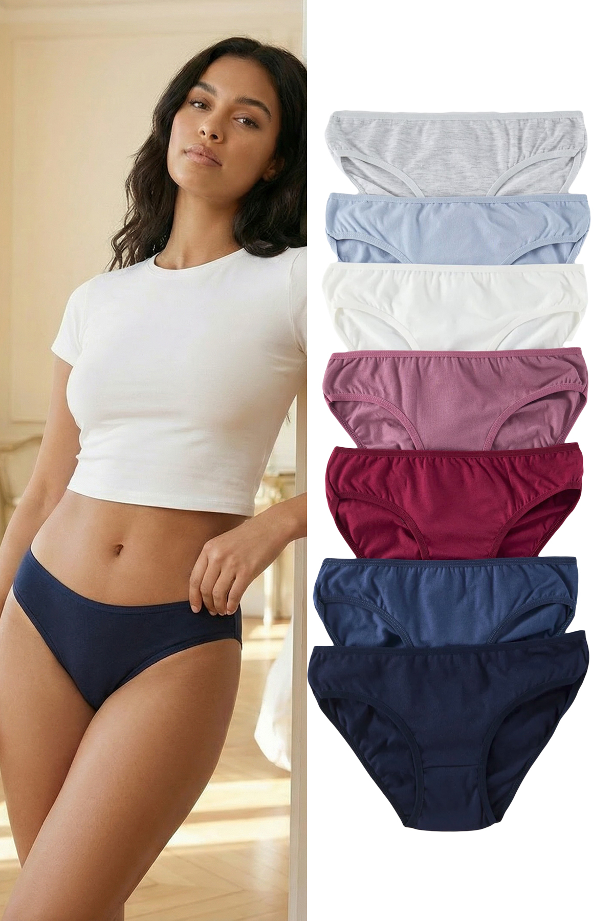 Trendyol Collection Blau-Mehrfarbige 7-teilige klassische Strickhöschen aus B...