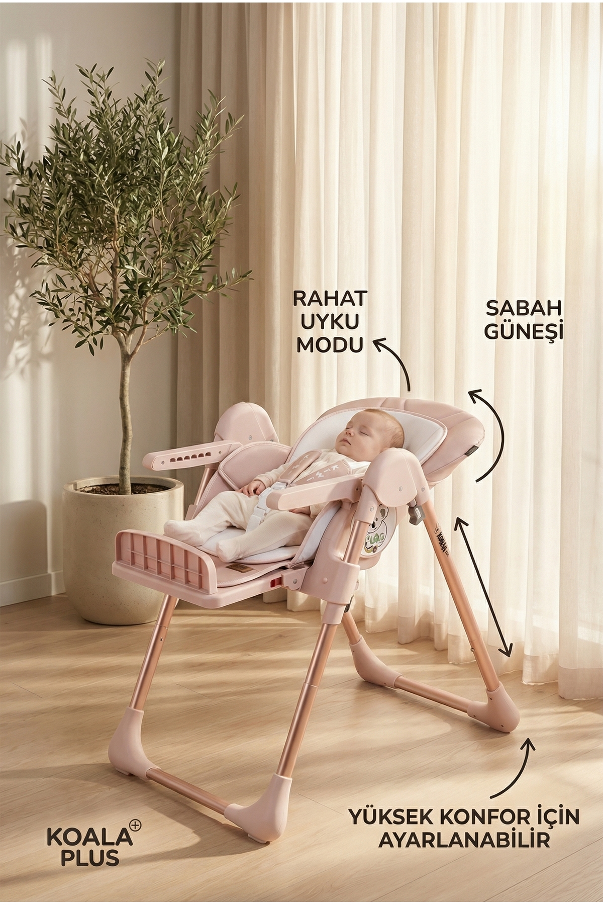 Kiwi Koala Mama Sandalyesi Portatif Katlanır Yükseklik Ayarlı Tekerlekli İçi Pedli - Rose Pink fotoğrafı 2 (önizleme)