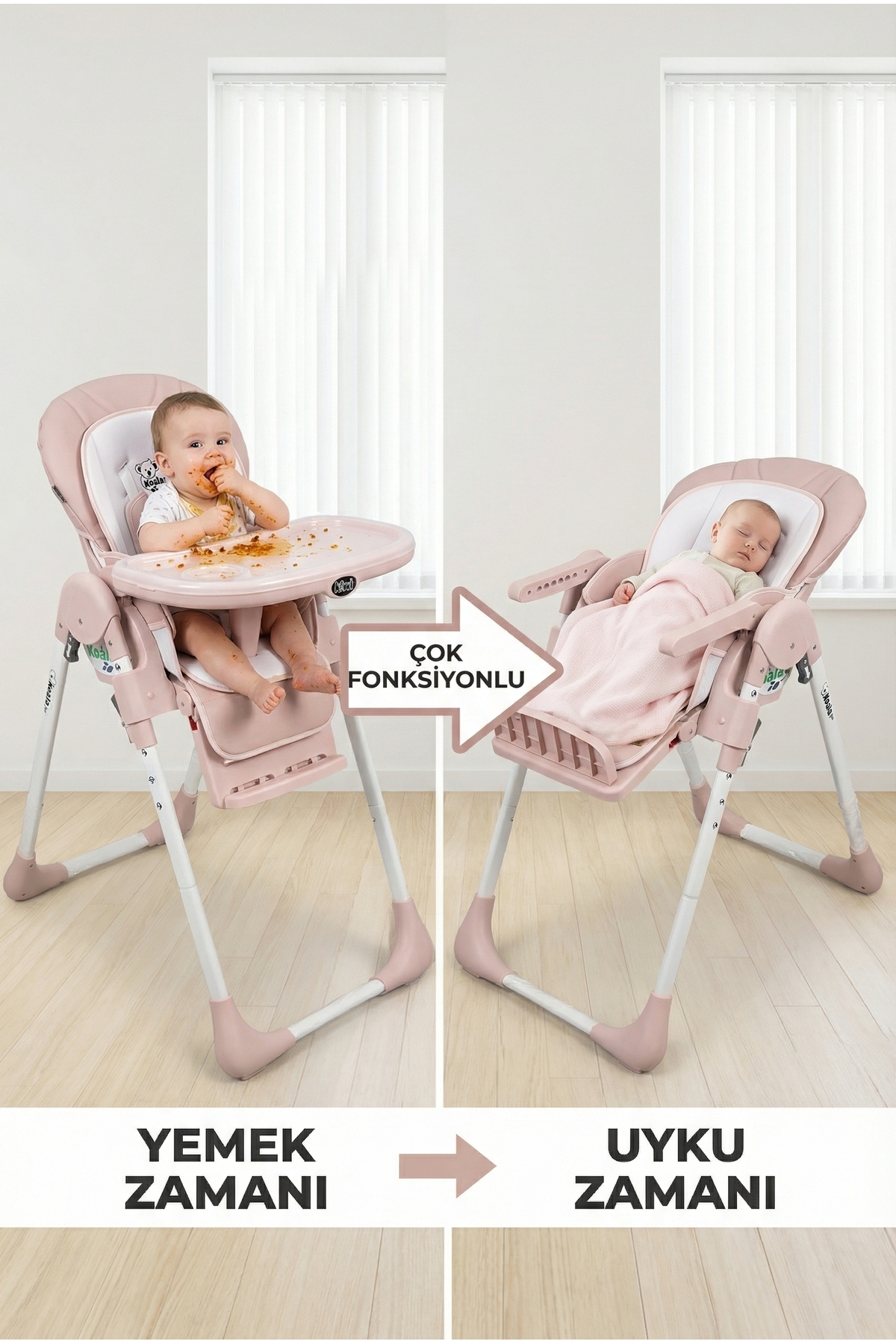 Kiwi Koala Mama Sandalyesi Portatif Katlanır Yükseklik Ayarlı Tekerlekli İçi Pedli - Rose Pink fotoğrafı 6 (önizleme)