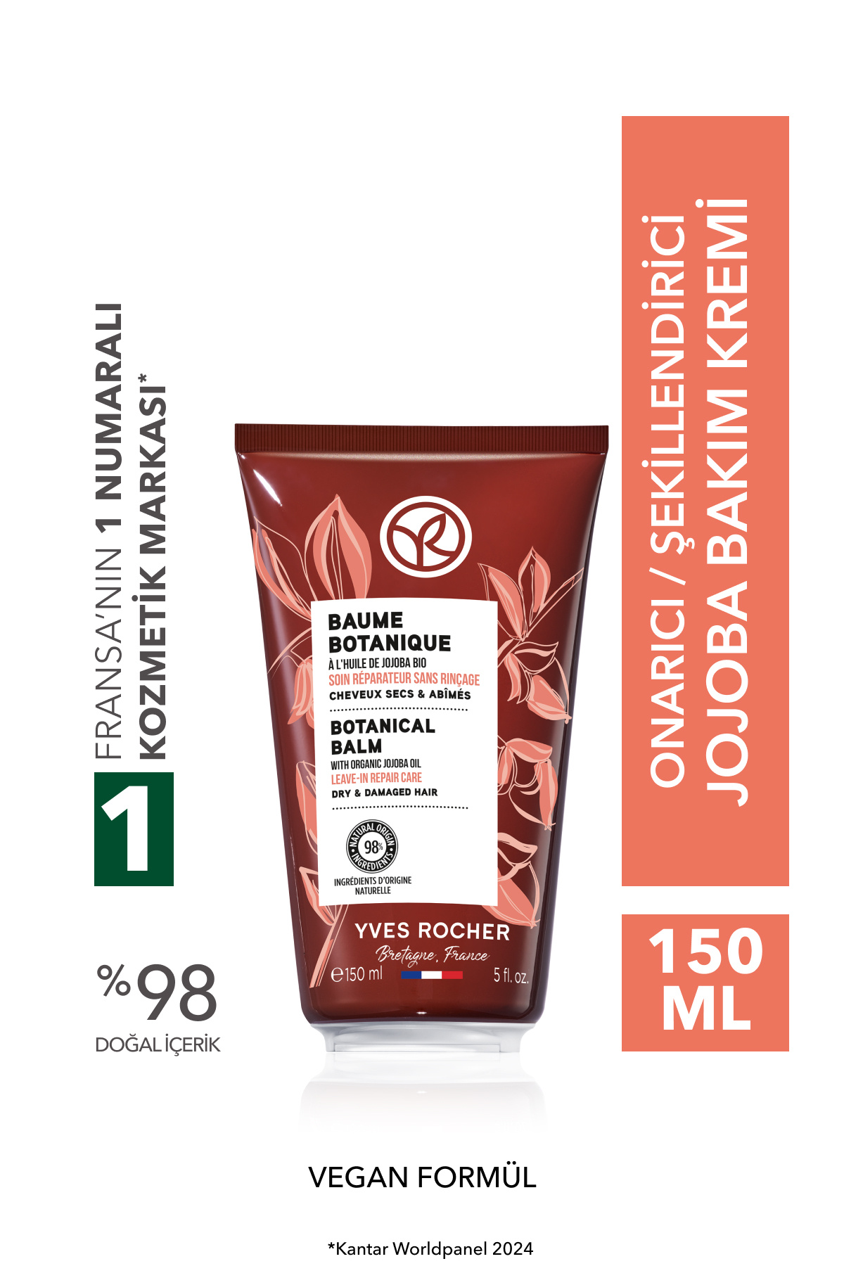 Yves Rocher Jojoba Bakım Kremi - Tüm Saçlar/Onarıcı / Şekillendirici / Baume Botanique -Prebiyotik,Vegan-150ml