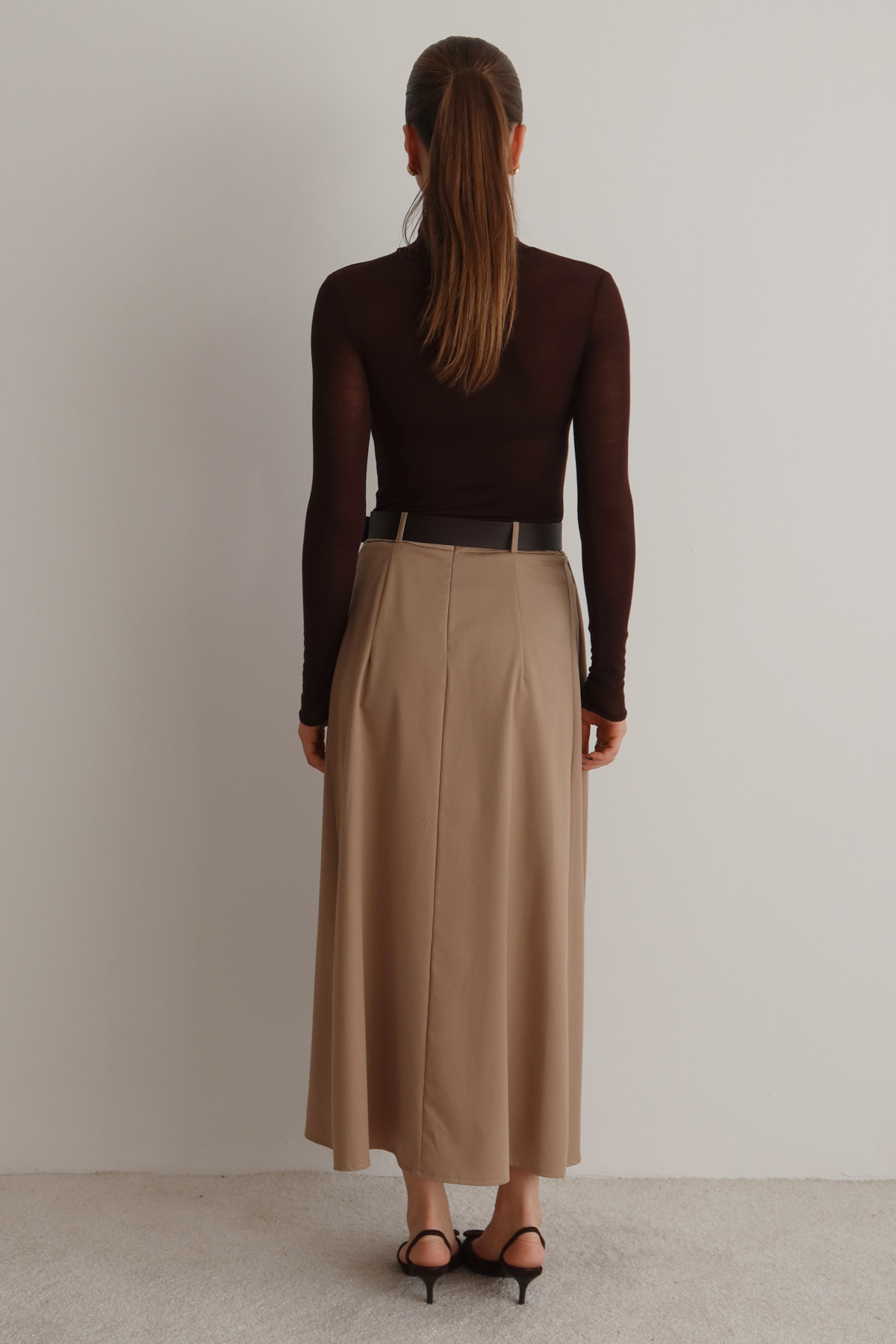 Trendyolmilla  Bej Kemerli A-line Kloş Dokuma Maxi Uzun Etek TWOAW26ET00168 - Görsel 7