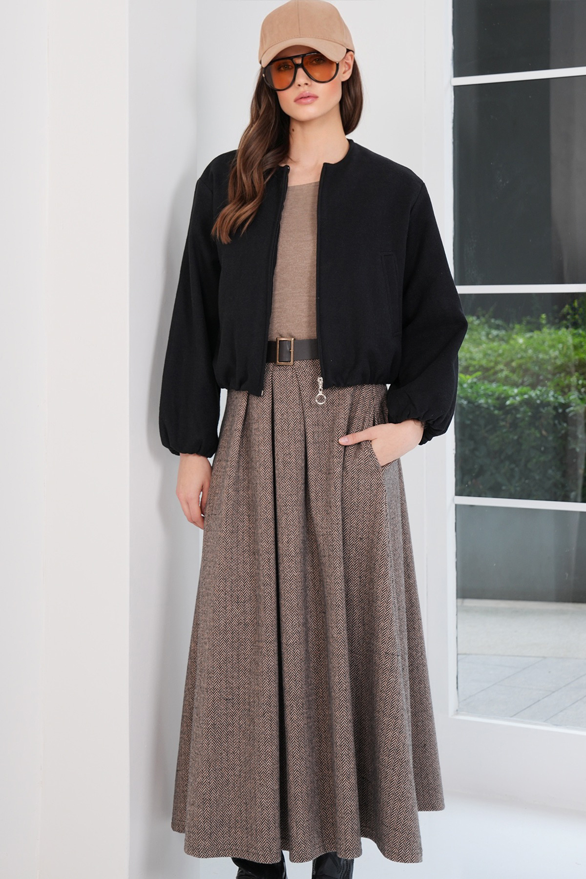 Trend Alaçatı Stili Black Double Pocket Lined Cashmere Jacket with