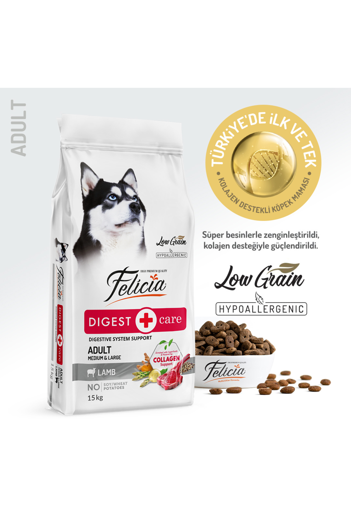 Felicia 15 Kg Yetişkin Kuzulu M/Large Az Tahıllı Breed HypoAllergenic Köpek Maması