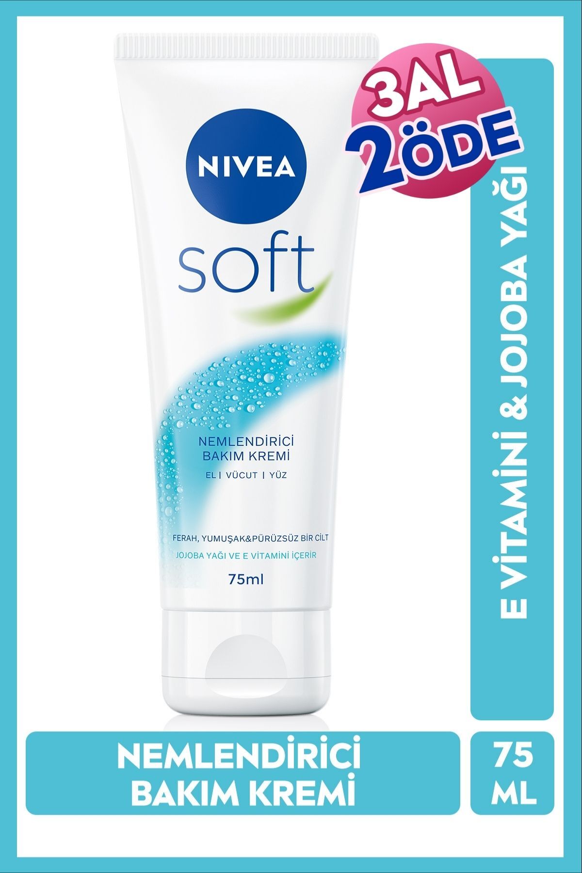 NIVEA Soft Nemlendirici Bakım Kremi 75ml, Jojoba Yağı, E Vitamini, El Yüz Vücut, Yumuşak Cilt,Canlandırıcı