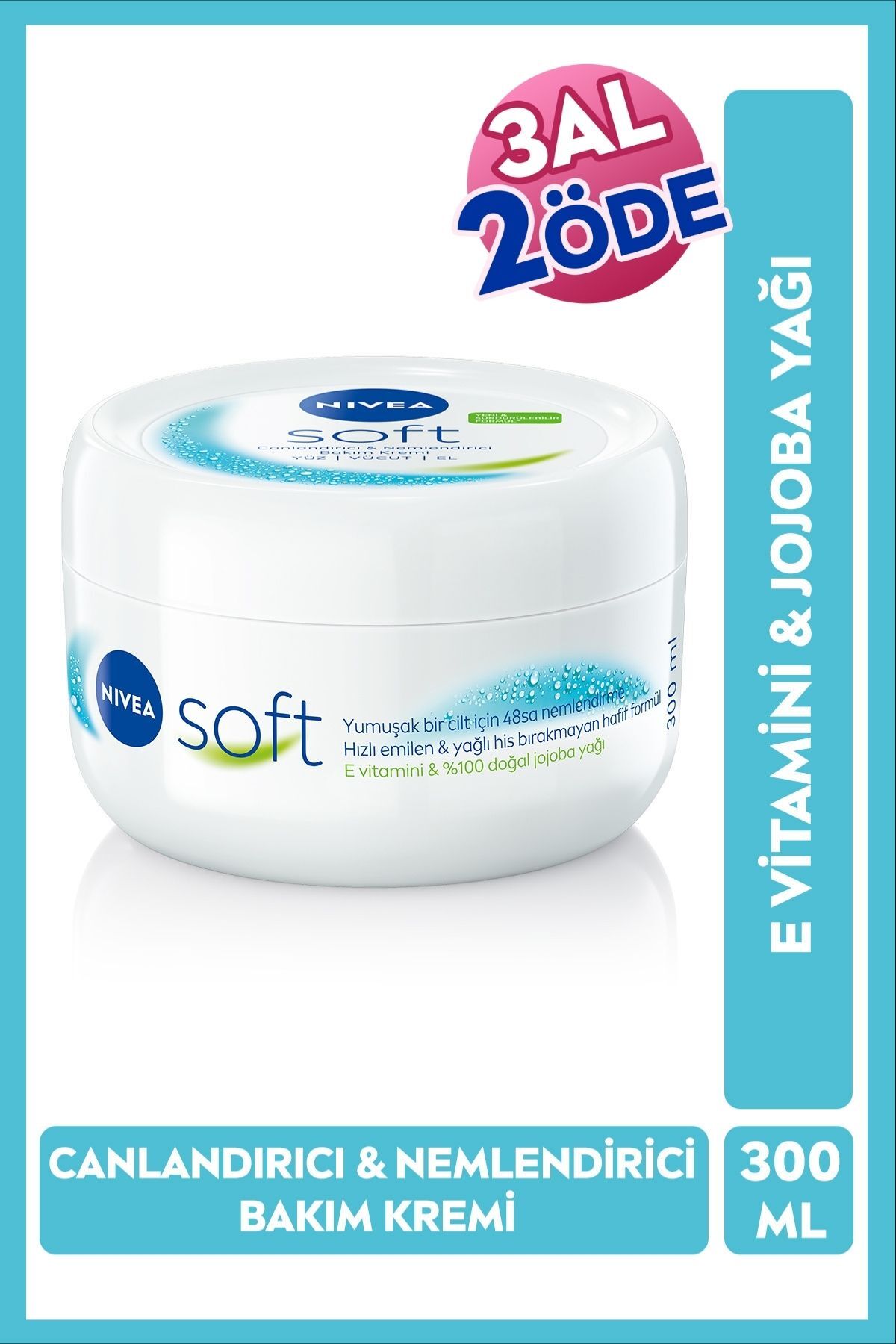 NIVEA Soft Nemlendirici El ve Vücut Bakım Kremi 300ml, 48 Saat Nemlendirici, Jojoba Yağı, E Vitamini