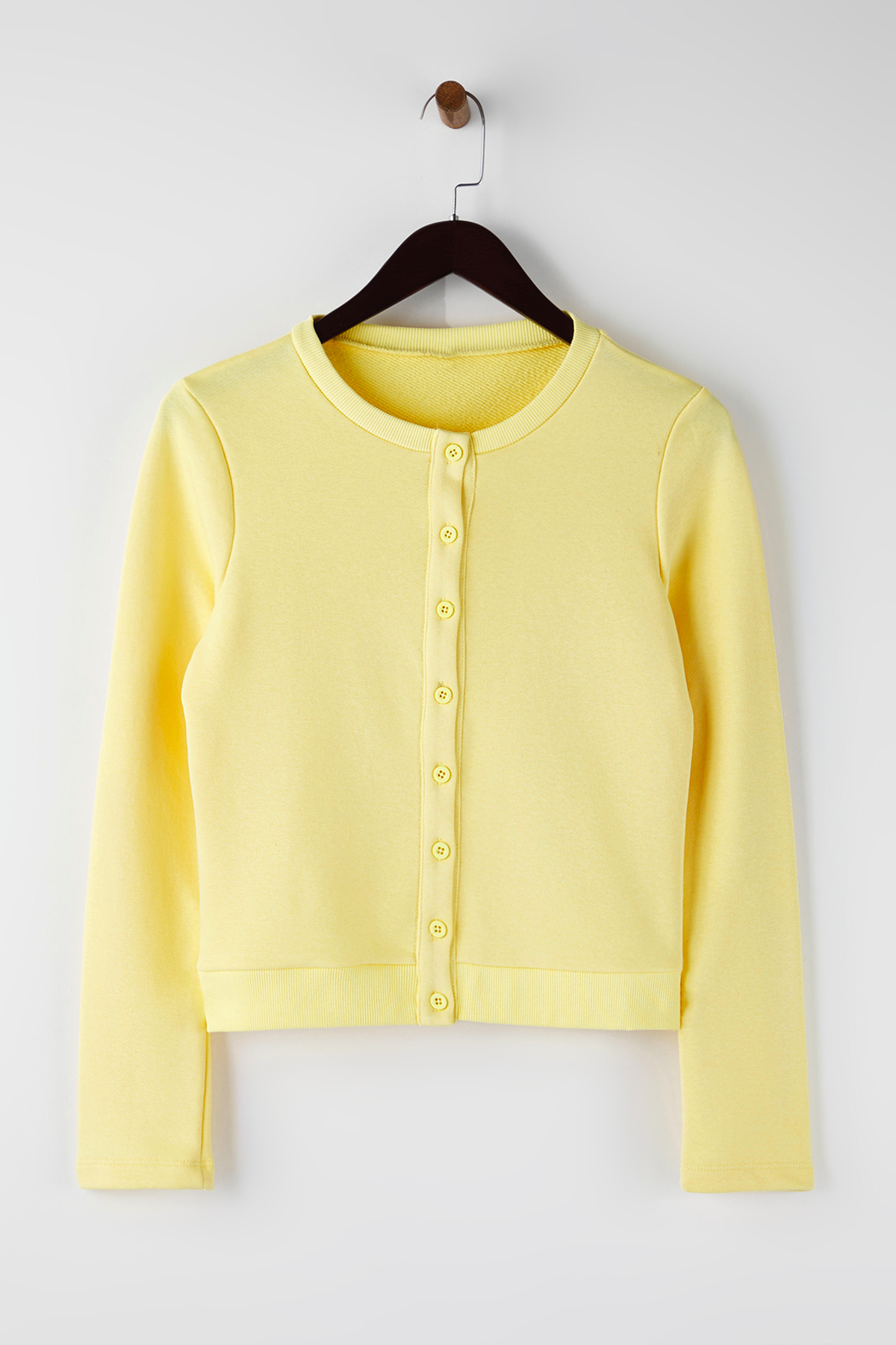 Trendyolmilla  Teen Açık Sarı Düğmeli Regular/Normal Kalıp Örme Sweatshirt TWOAW26SW00162 - Görsel 9