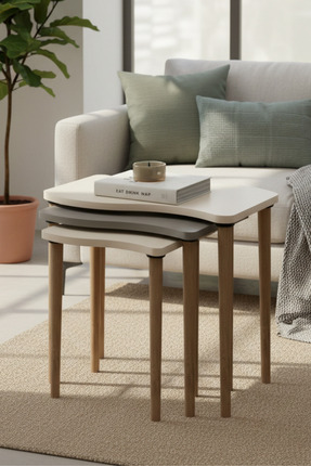 Monte Sehpa Gofrato Zigon Sehpa- Krem Cappuccino Krem