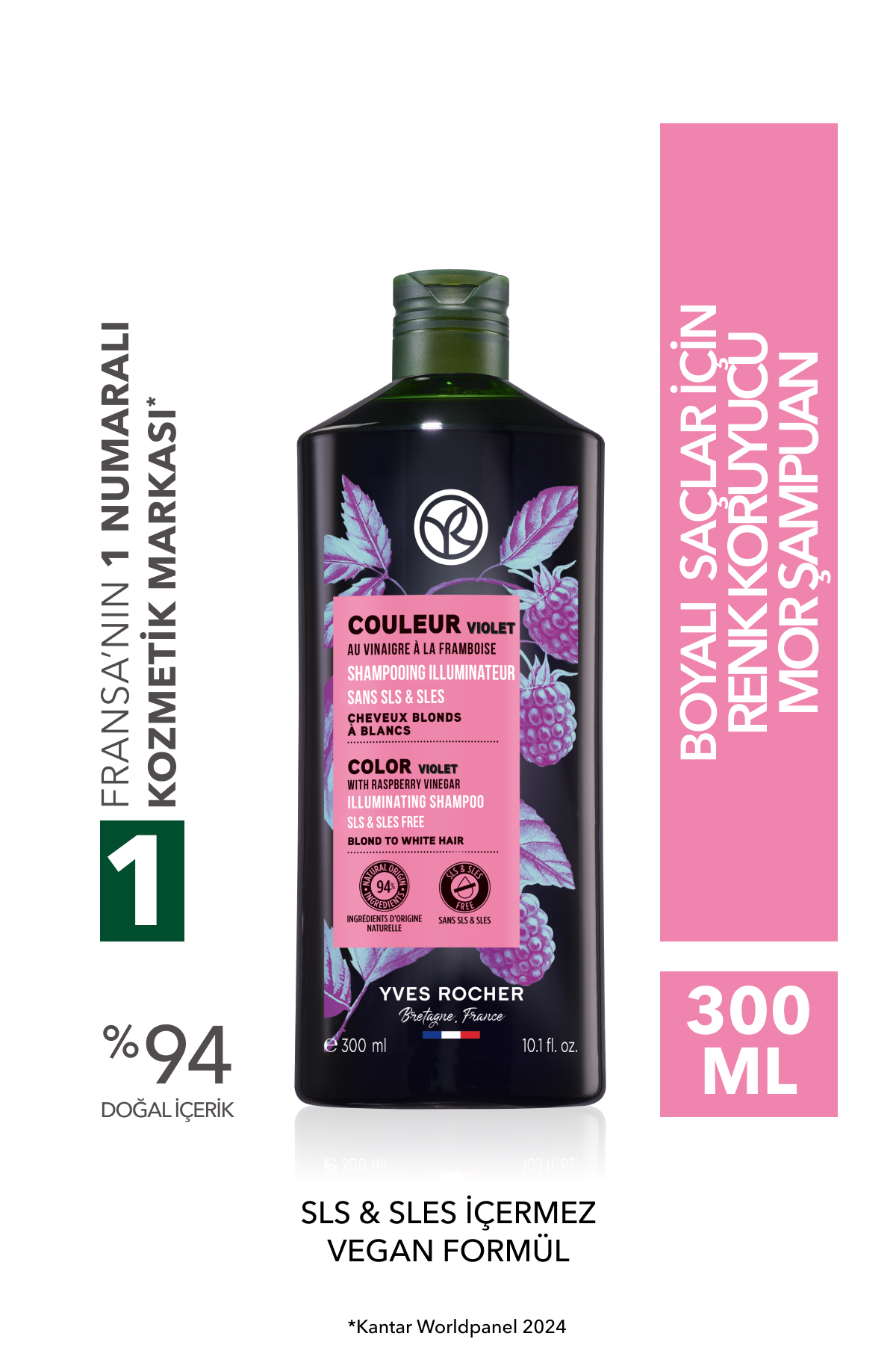 Yves Rocher Turunculaşma Karşıtı Mor Şampuan - Boyalı Saçlar / Couleur - SLS,SLES içermez, Vegan -300ml