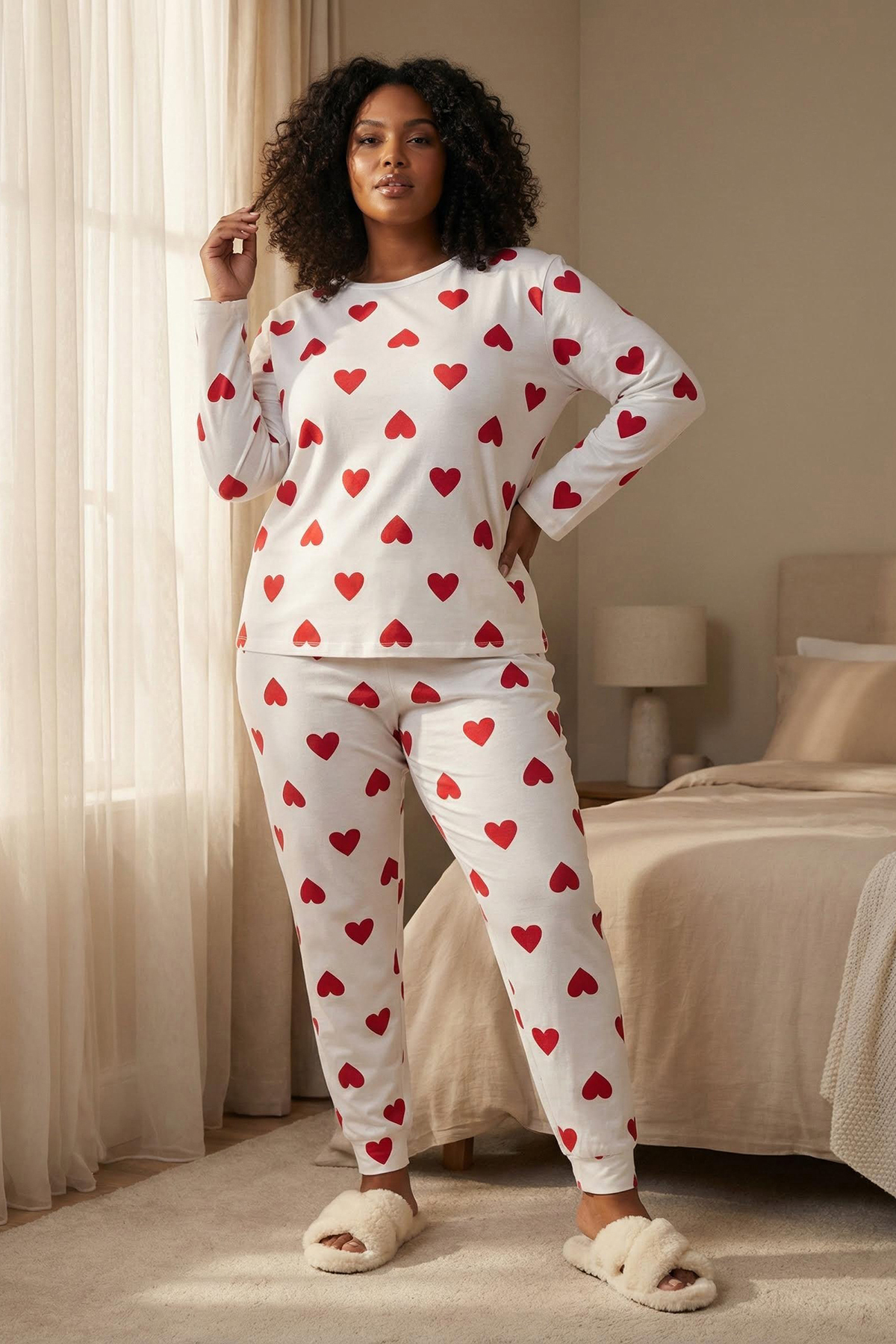 Trendyol Curve Biały T-shirt w kształcie serca i piżama w stylu jogger - TBBA...