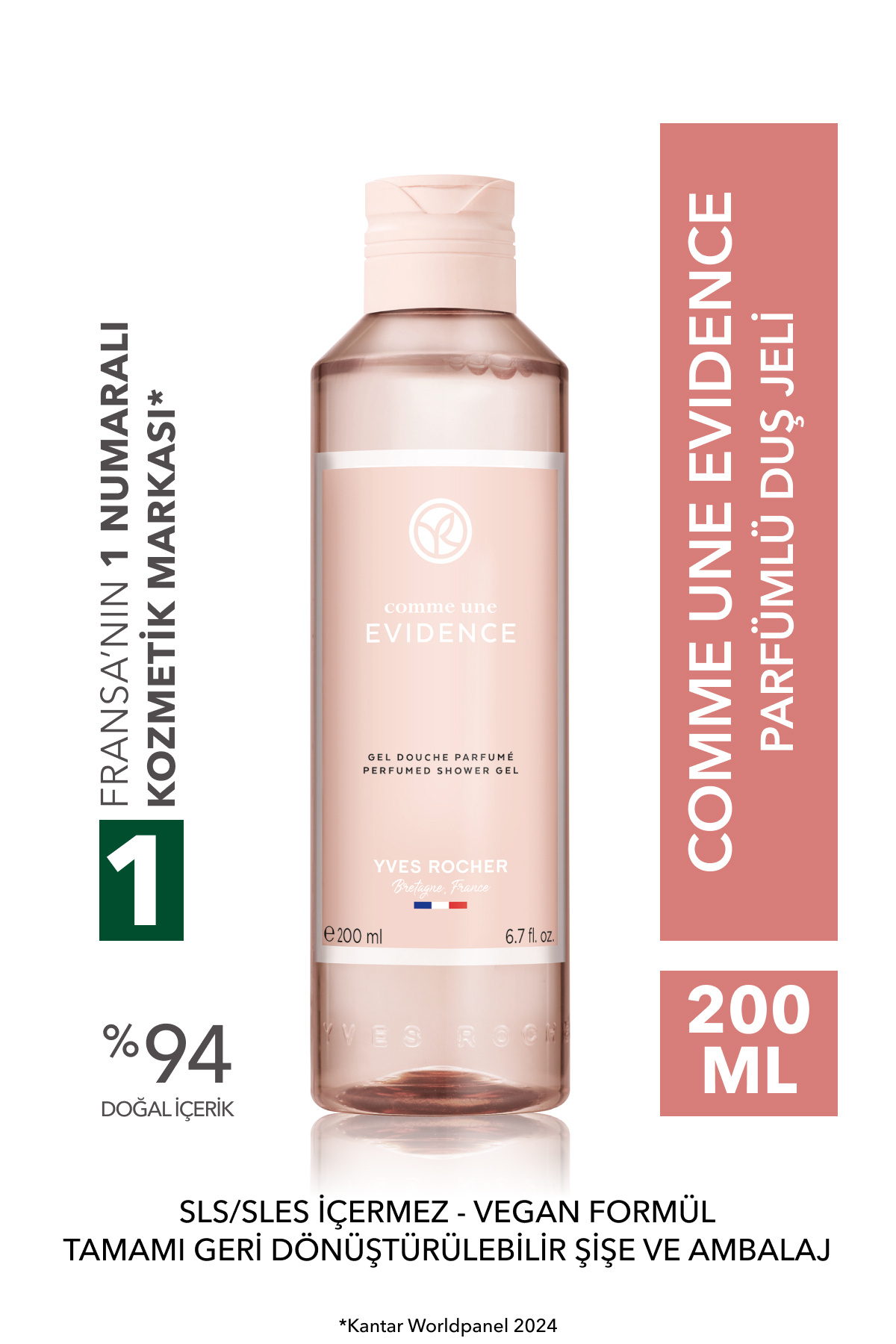 Yves Rocher Parfümlü Duş Jeli- Comme Une Evidence-Kadın Parfüm- Vegan-200ml