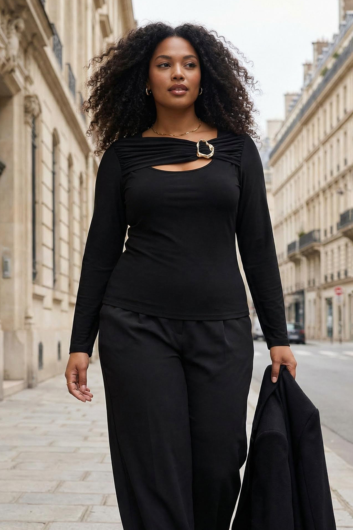 Trendyol Curve Schwarze, figurbetonte, dehnbare Strickbluse mit Accessoire un...