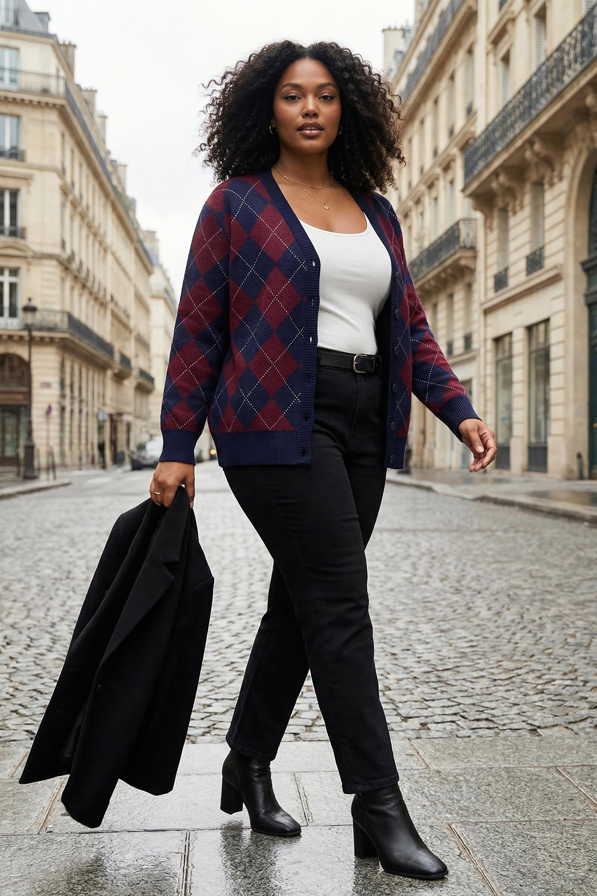 Trendyol Curve Marineblaue Strickjacke mit V-Ausschnitt und Rautenmuster TBBA...