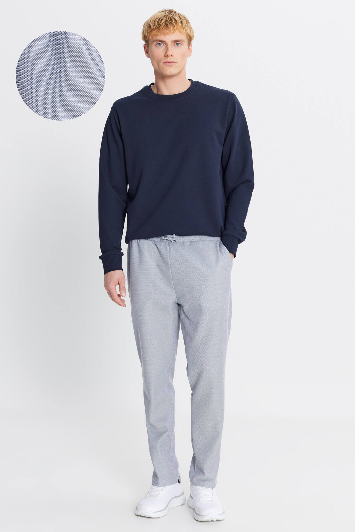 AC&Co / Altınyıldız Classics  Erkek Lacivert Melanj Pamuklu Standart Fit Normal Kesim Beli Bağlamalı Yan Cepli Eşofman Altı